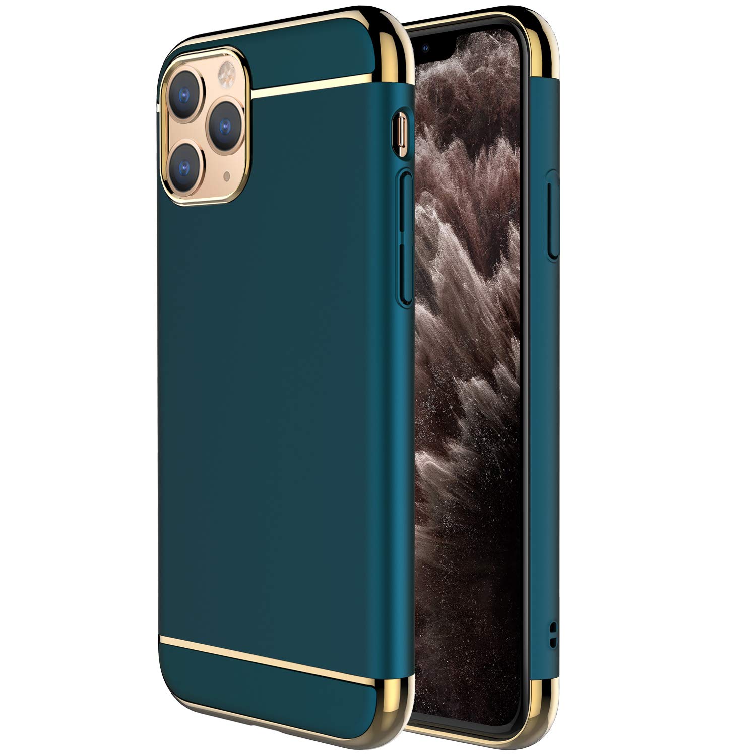 RORSOU Ultra Thin Slim Hard Case for iPhone 11 Pro Max (6.5 Inch) - 3-in-1 Matte Non-Slip Coating with Electroplate Frame | Protective Phone Cover for Everyday Use, Work & Travel (Dark Green, 2019 Model)