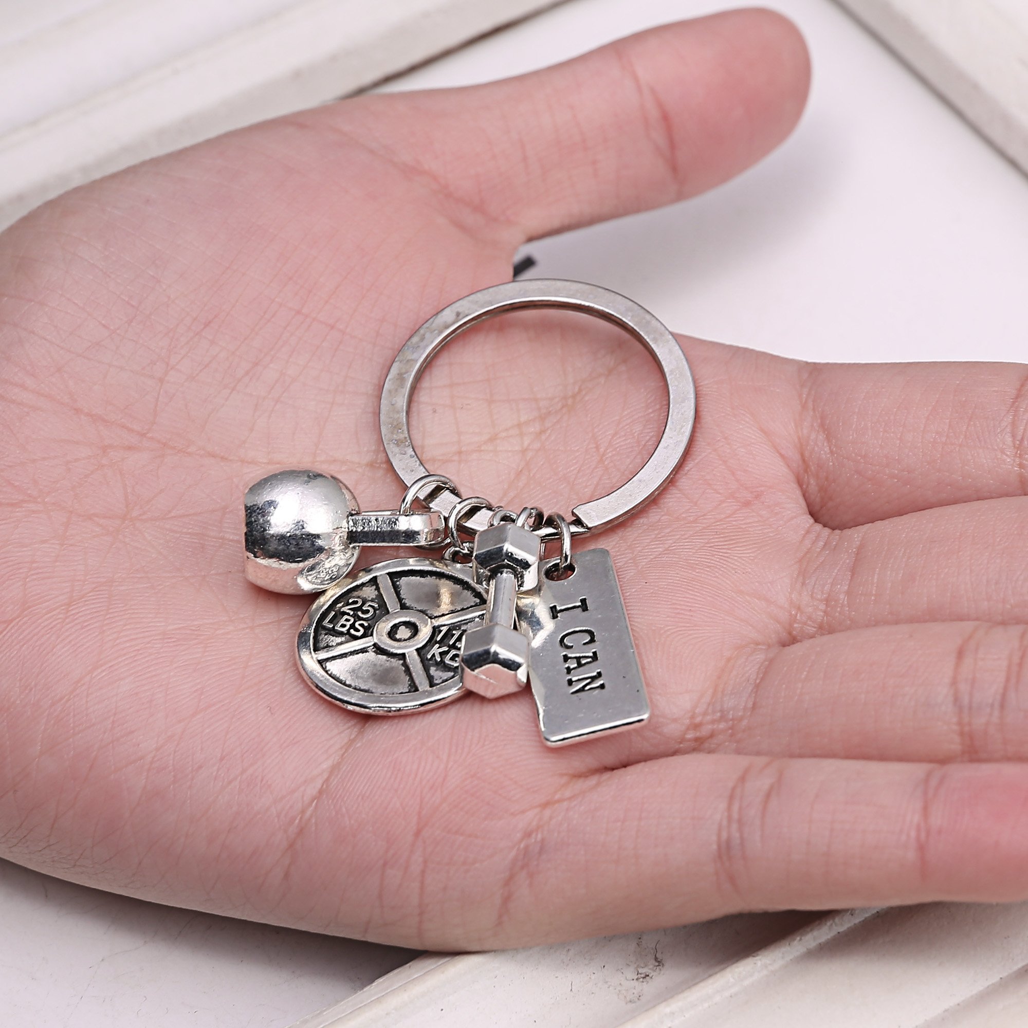 RINHOO FRIENDSHIP Motivational Fitness Keychain Set - Stainless Steel Dumbbell, Kettlebell & Weight Plate Charms with Inspirational Quotes - Perfect for Gym Enthusiasts, Workout Gifts & Sports Lovers