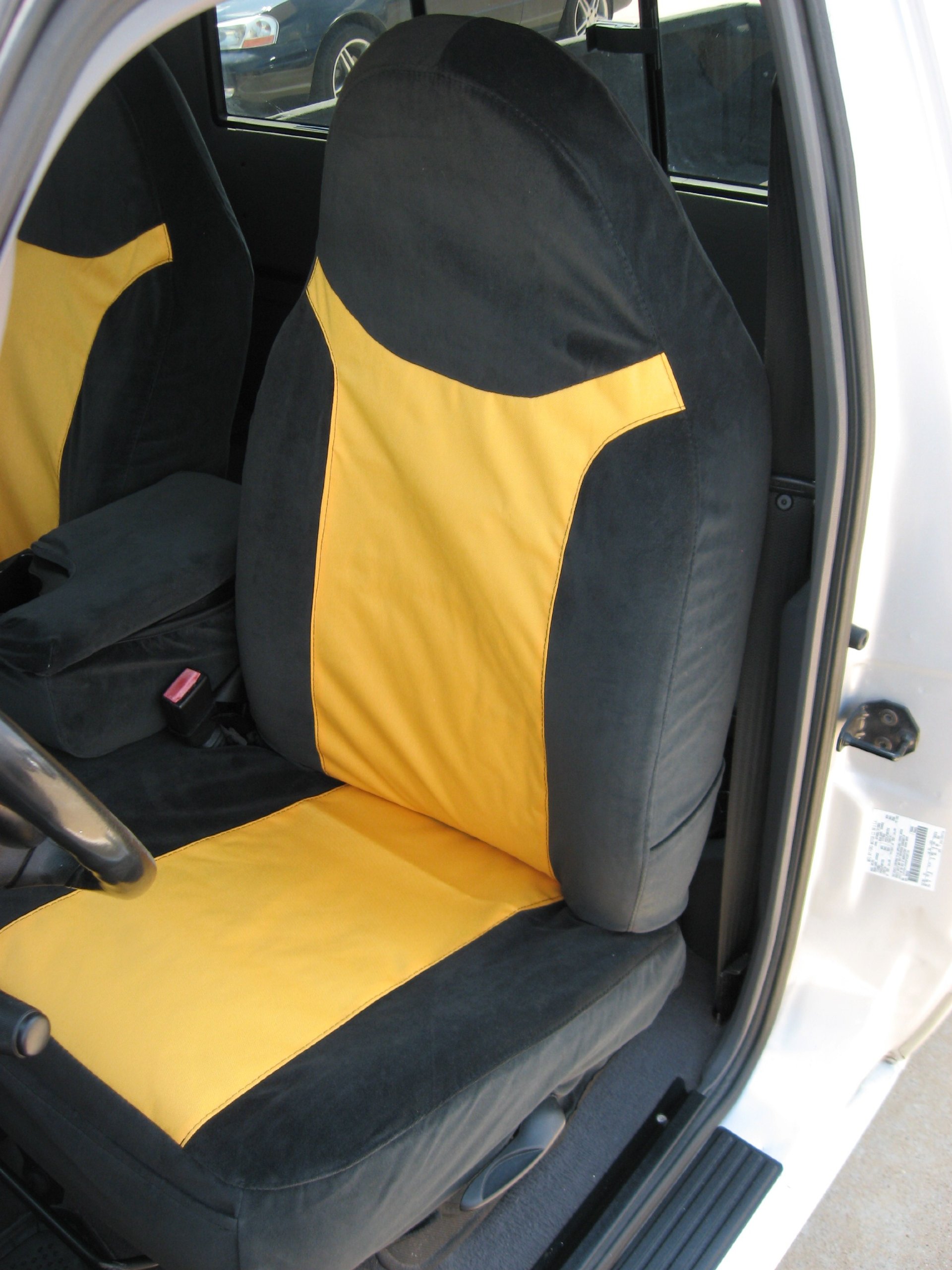 Durafit Custom Seat Covers for 2002-2003 Ford Ranger - Perfect Fit Black & Yellow Design | Durable Truck Seat Protection for Work & Off-Road Adventures