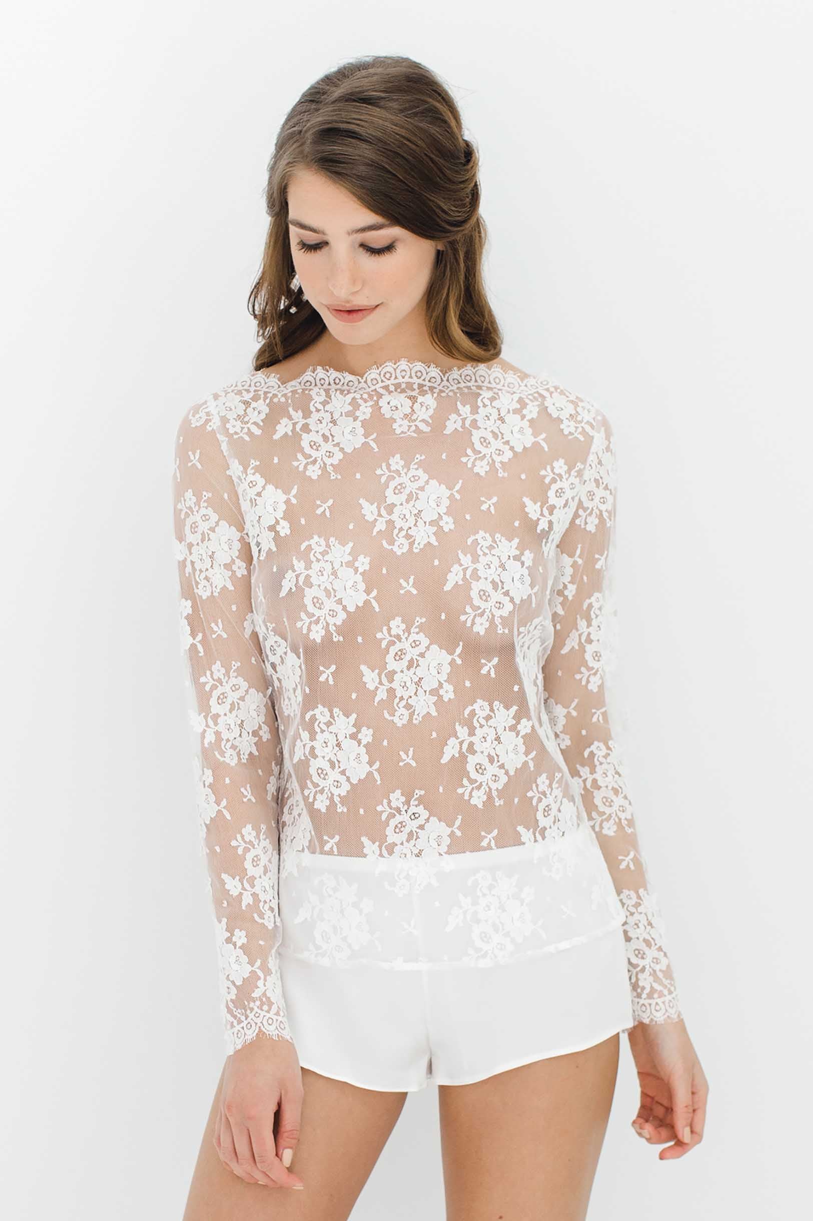 Elegant Vendome French Lace Blouse Top for Women - Ivory, Antique Pink & Black | Vintage-Inspired Lace Shirt for Weddings, Parties & Formal Occasions