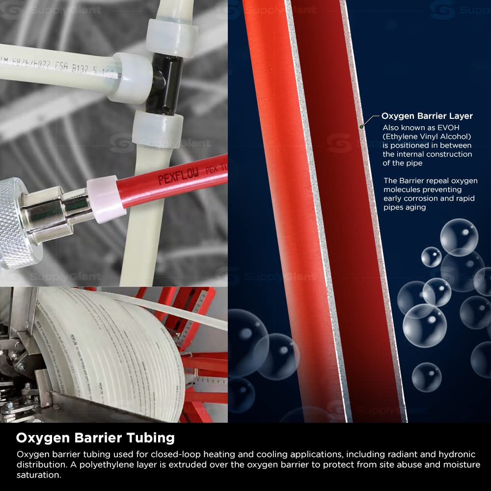 Oxygen Barrier PEX-B Pipe 1/2 Inch x 1000 Feet Coil - Red Tubing for Radiant & Hydronic Heating Systems - Non-Potable Water Pipe for Winter - Perfect for Floor Heating and Snow Melting Applications