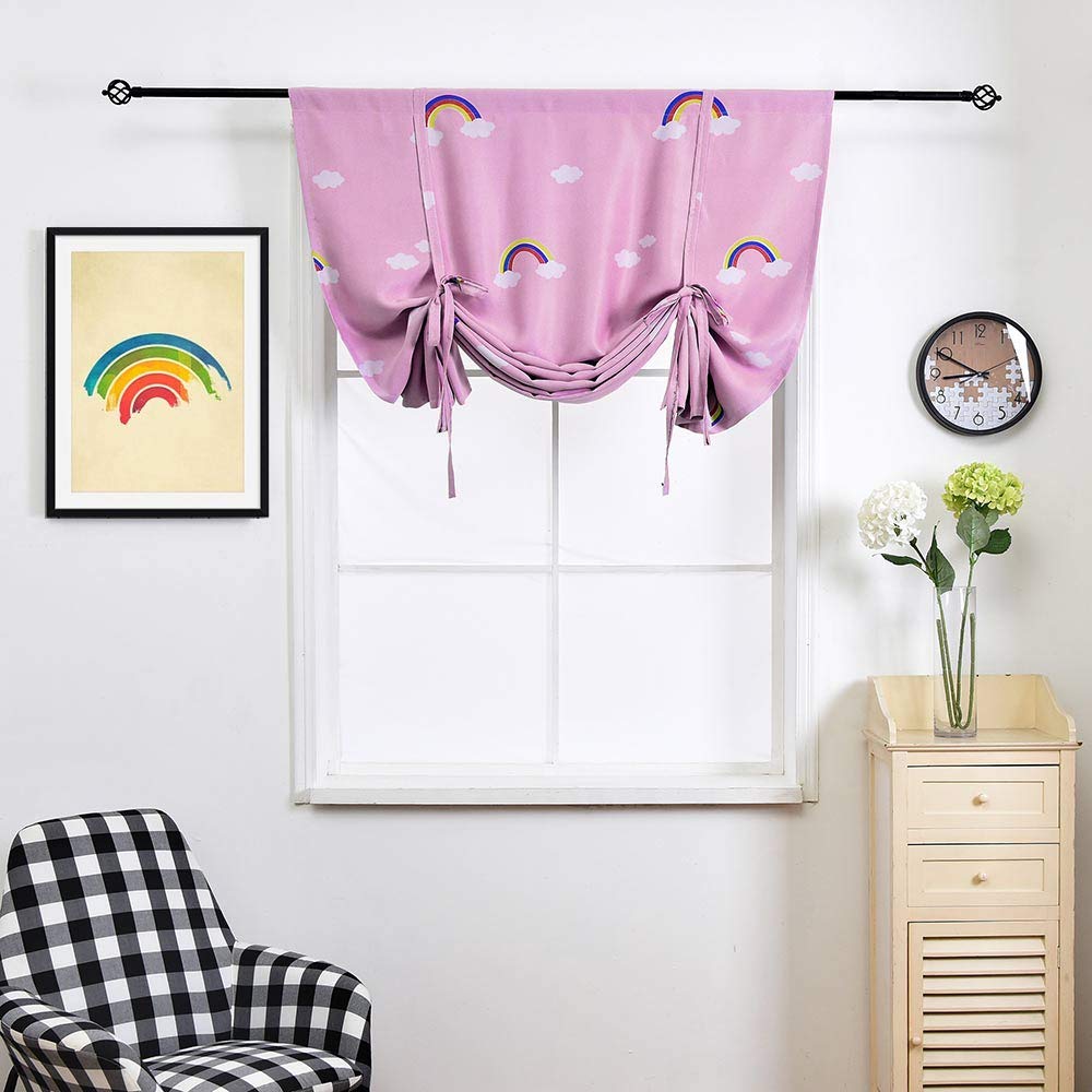 ELEOPTION Thermal Insulated Blackout Curtains for Small Windows - Rainbow Pink Window Valance Balloon Blind with Rod Pocket, 24
