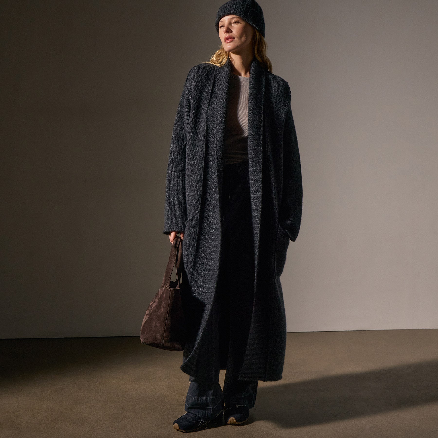 Chunky Knit Cashmere Marl Cardigan for Women - Soft & Warm Charcoal Marl Sweater - Cozy Winter Layering & Casual Outfit Essential