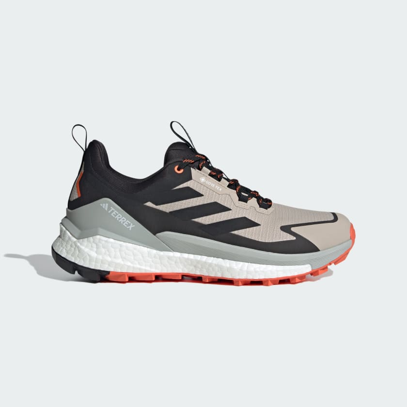 Adidas Men's Terrex Free Hiker 2.0 Low Gore-Tex Hiking Shoes - Waterproof Trail Running Sneakers for Outdoor Adventures (Wonder Beige/Core Black/Semi Impact Orange) - Perfect for Hiking, Camping & Mountain Climbing