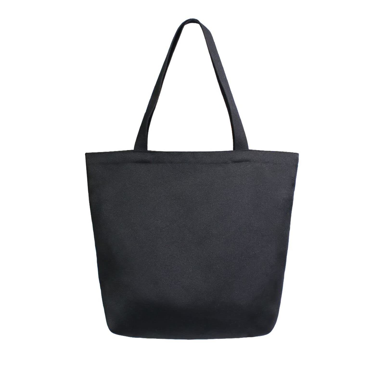 Naanle Canvas Tote Bag for Women - Reusable Heavy Duty Cotton Shoulder Bag with Palm Leaf Design, Multipurpose Casual Handbag for Shopping, Grocery, Beach & Outdoor Activities (Solid Black)