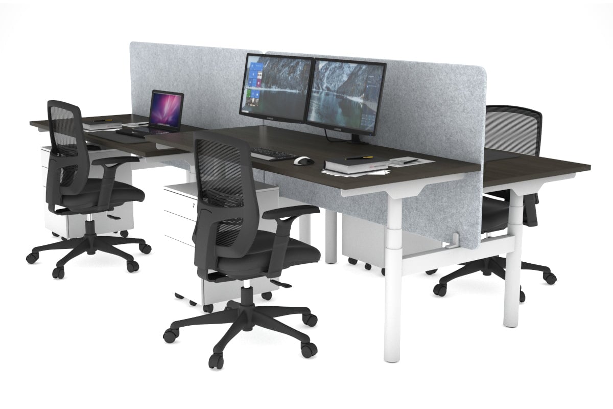 Flexi Premium Height Adjustable 4-Person H Bench Workstation - White Frame [1600L x 700W] - Ideal for Office, Coworking Spaces & Home Offices