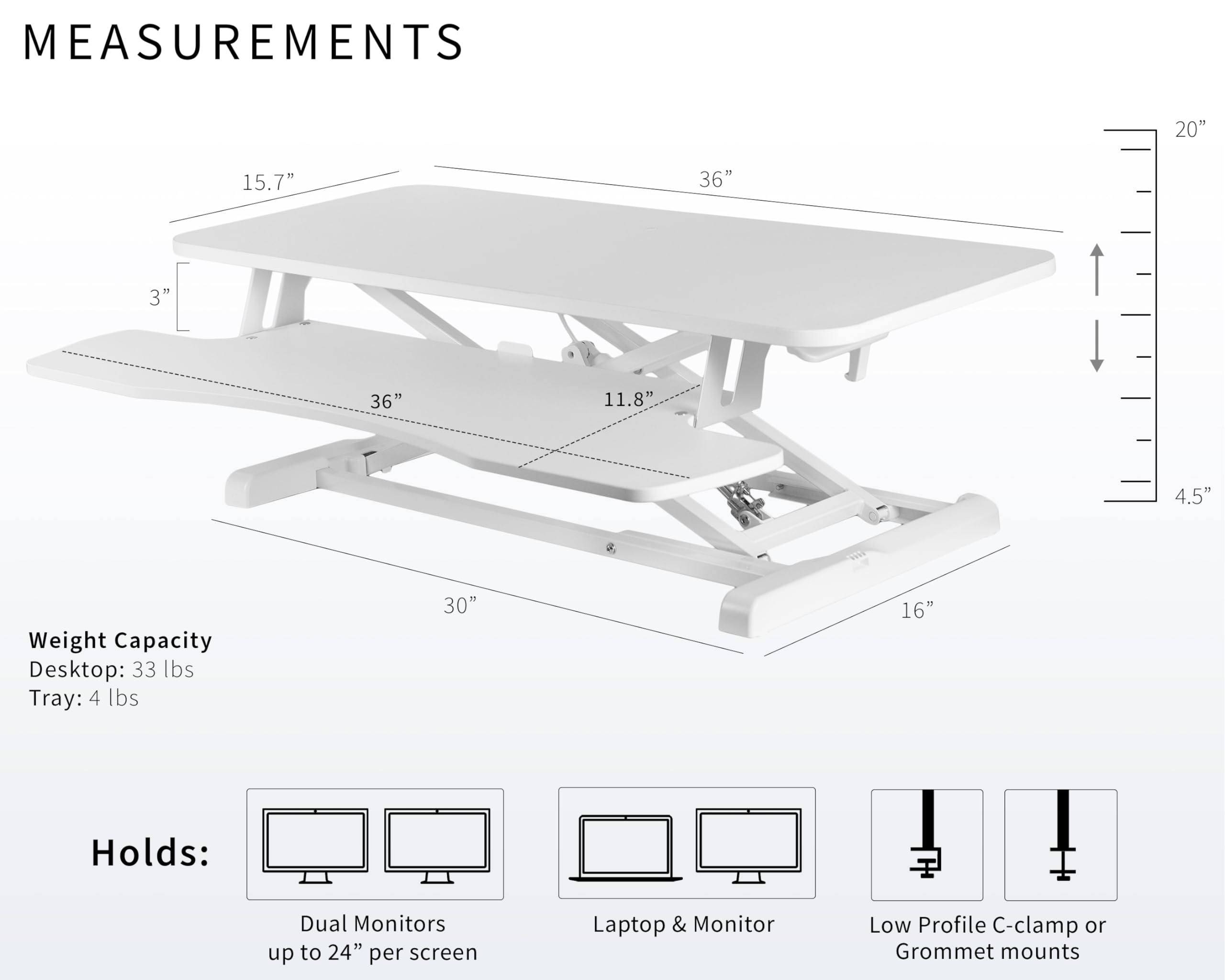 VIVO K Series 36 Inch Height Adjustable Sit Stand Desk Converter - Dual Monitor & Laptop Workstation with Wide Keyboard Tray, White (DESK-V036KW) - Perfect for Home Office, Gaming Setup & Ergonomic Workspace