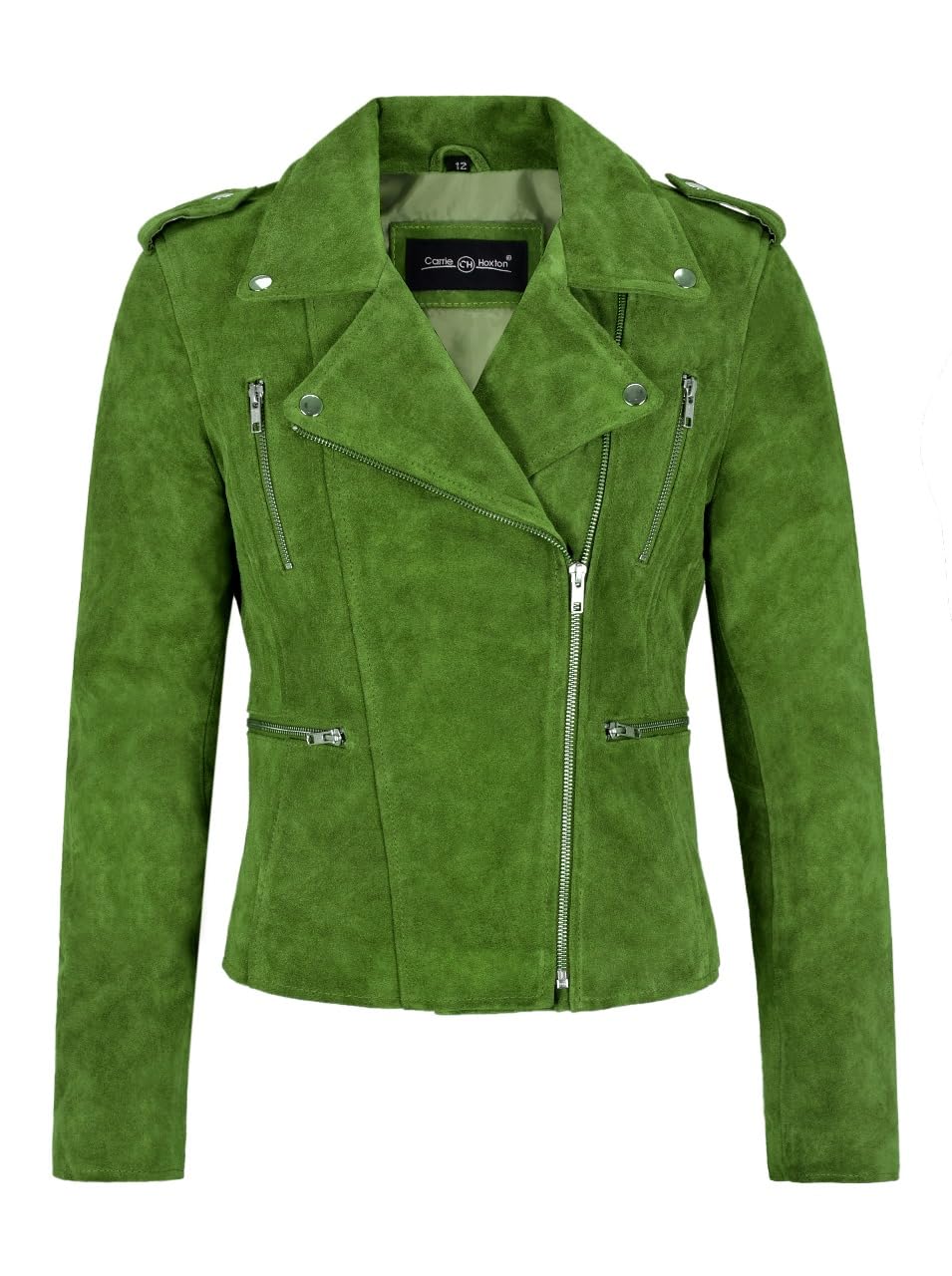 Women's Classic Biker Western Jacket - Genuine Leather & Suede in Lime Green - Stylish Casual Outerwear for Motorcycle Riding, Night Out & Everyday Wear (7113-A)