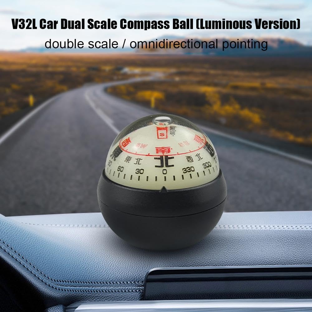 Car Dashboard Compass - Adjustable Double Dial Compass Ball with Bottom Stick for Boat, Truck & Marine Navigation | Direction Finder for SUV, Car, Truck | Perfect for Off-Roading, Boating & Road Trips