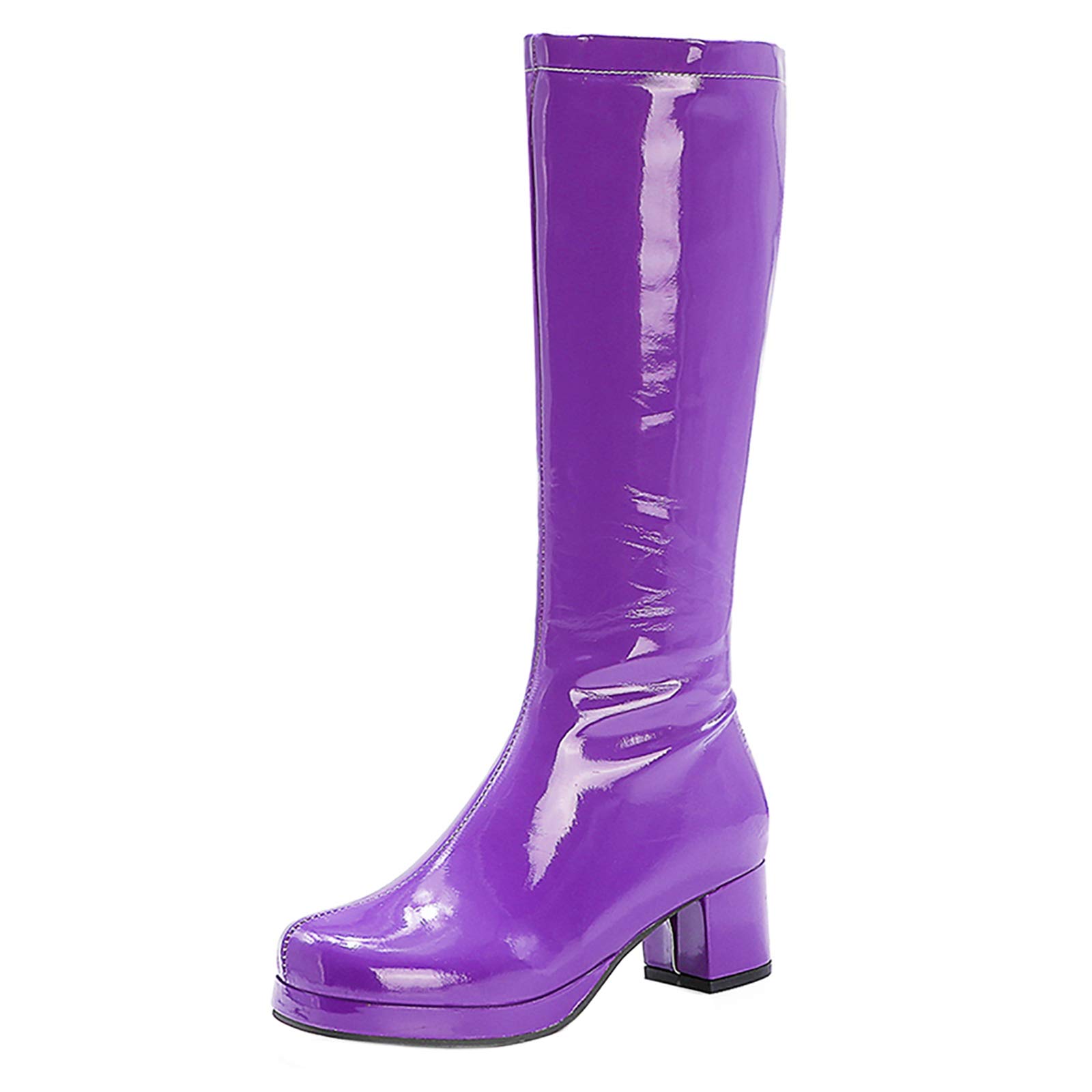 ErikenUrben Women's Fashion Knee High Boots - Patent Leather Chunky Heel Cosplay Boots for Halloween, Costume Parties & Winter Outfits