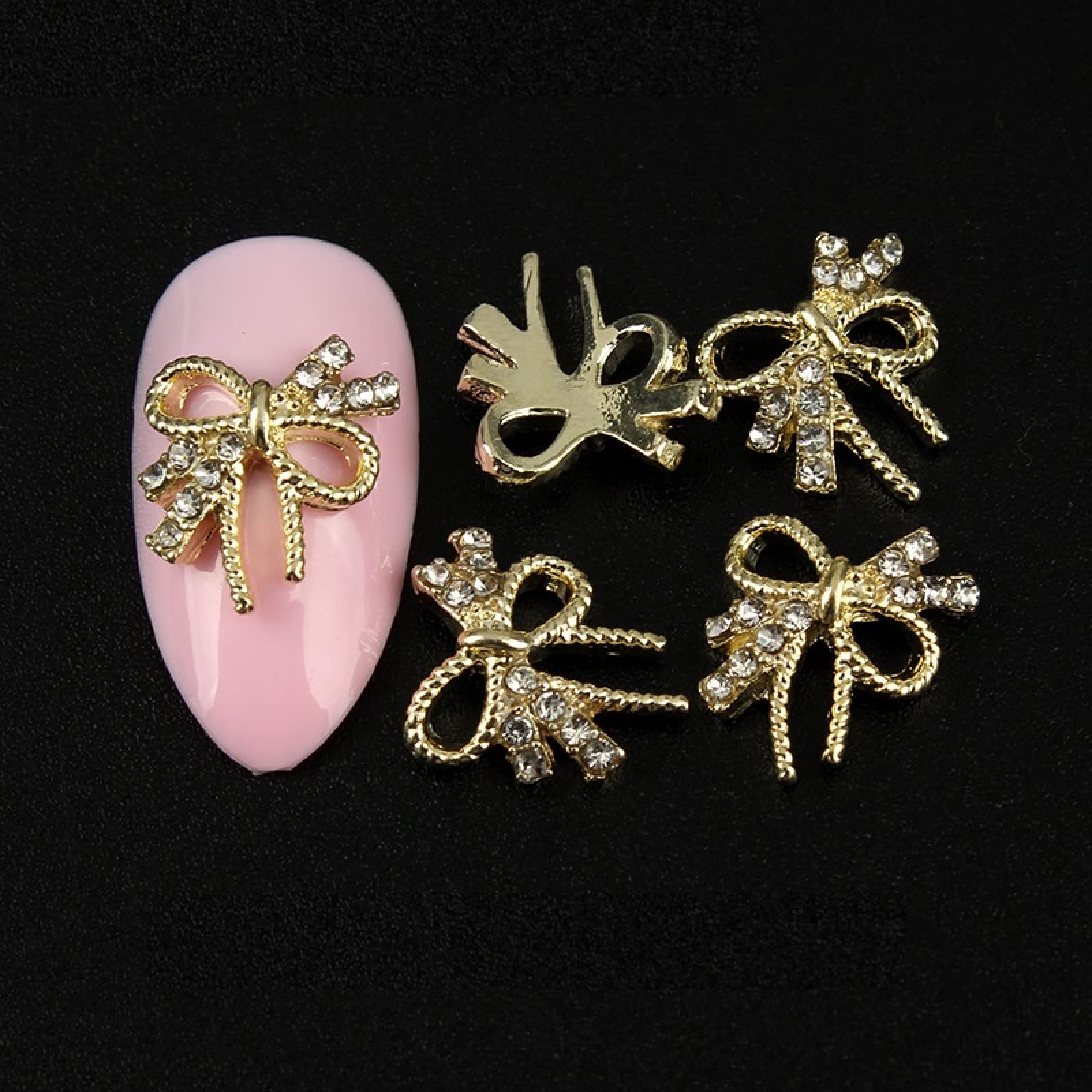 3D Gold Alloy Crystal Nail Rhinestones - 30Pcs Mixed Nail Art Decorations with Bow Design for DIY Manicure, Acrylic Nails & Salon Use - Perfect for Wedding, Party & Special Occasion Nail Designs