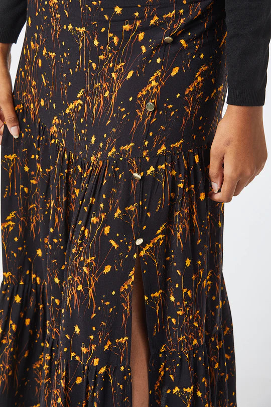 LIDY MIDI SKIRT for Women - High Waist Flowy A-Line Skirt in Black & Rust Colors - Perfect for Office, Date Night & Casual Outfits