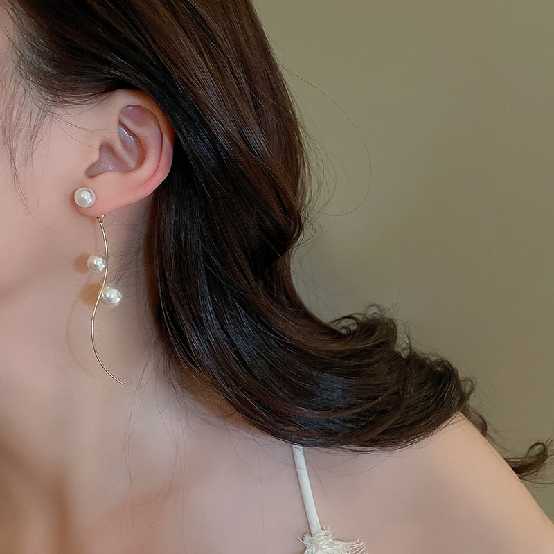 Elegant Classic Curve Pearl Long Drop Earrings for Women | HE10215 | Perfect for Weddings, Parties & Formal Events