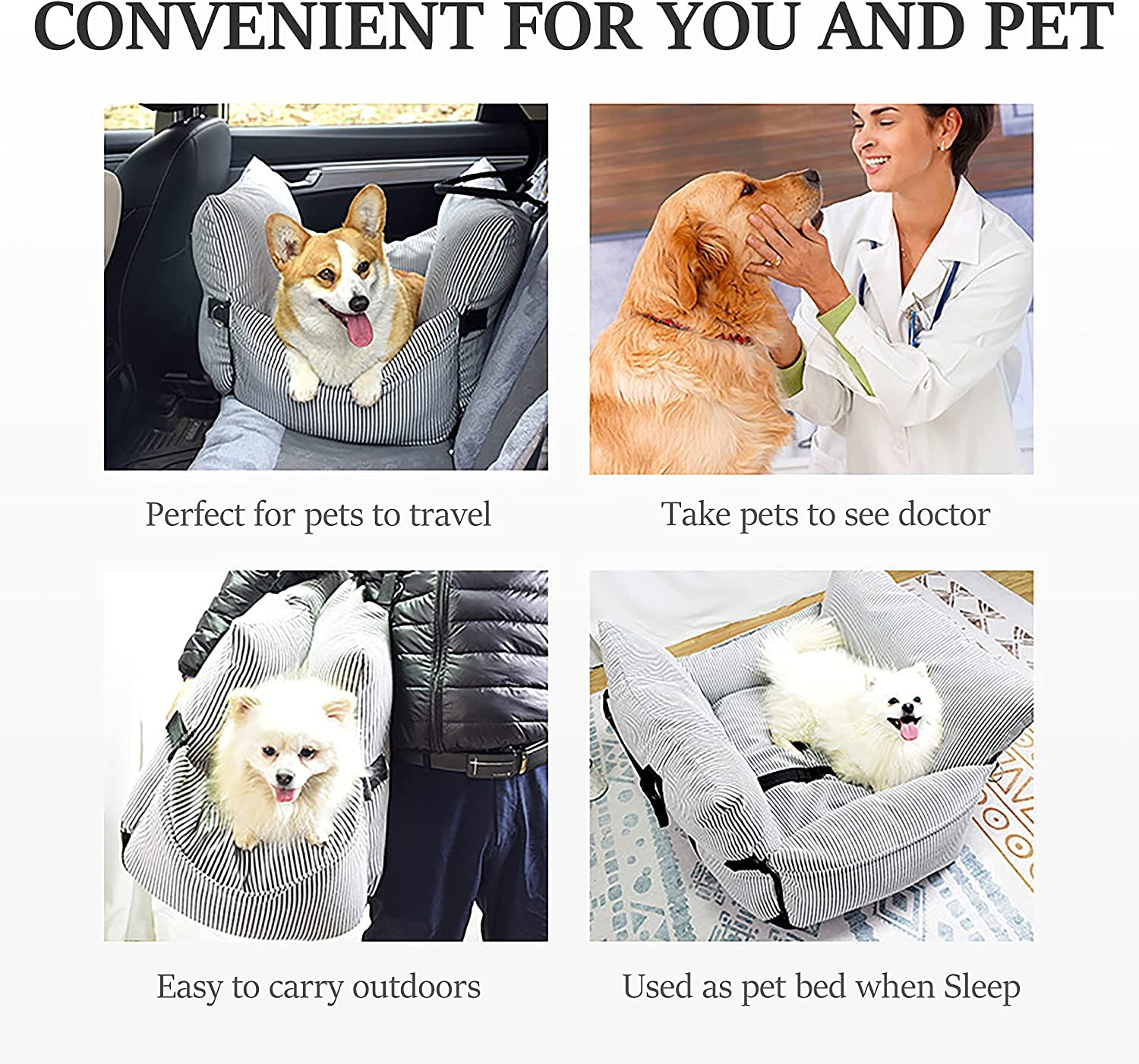 Upgraded VERCART Dog Car Seat Booster for Small & Medium Dogs - Portable Pet Travel Safety Seat with Detachable & Washable Cover - Blue, Medium Size - Perfect for Road Trips & Daily Commutes