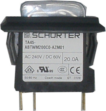 4430.4007 TA45 ABTWM200C0 AZM01 2 Pole Rocker Switch - 20A 240V Non-Latched with Thermal Overload Protection | Faston Connection | IP54 Rated | Industrial & Home Electrical Use