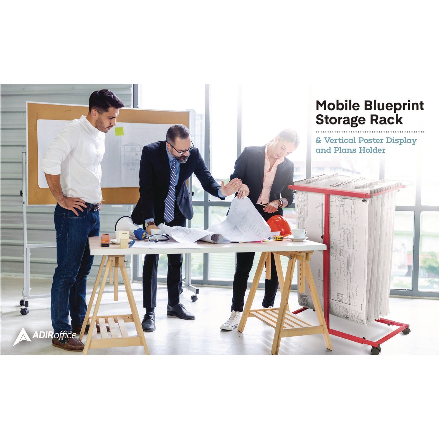 AdirOffice Blueprint Storage Cabinet - Steel Vertical Plan Center for Architectural Drawings & Large Documents (15x27 to 47.25x57 Inches) - Red - Perfect for Construction Sites, Engineering Offices & Design Studios