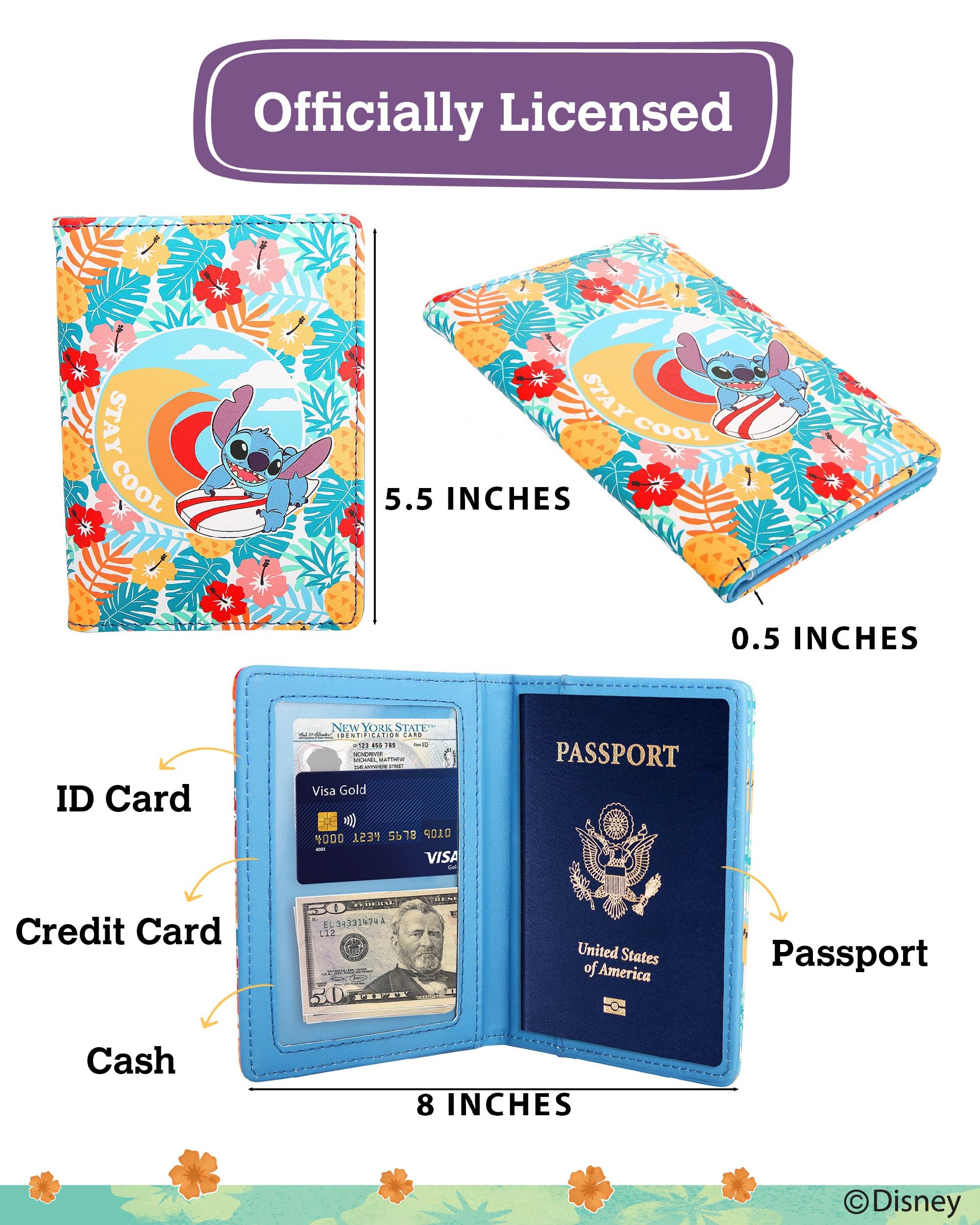 Official Disney Lilo & Stitch Passport Holder for Women - Licensed Travel Accessory with Cute Character Design - Perfect for International Trips, Vacations & Airplane Travel Essentials