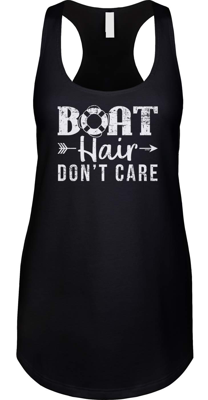 Blitzzen Women's Racerback Tank Top with 'Boat Hair Don't Care' Slogan - Casual Summer Wear, Gym Workout, Beach Cover Up