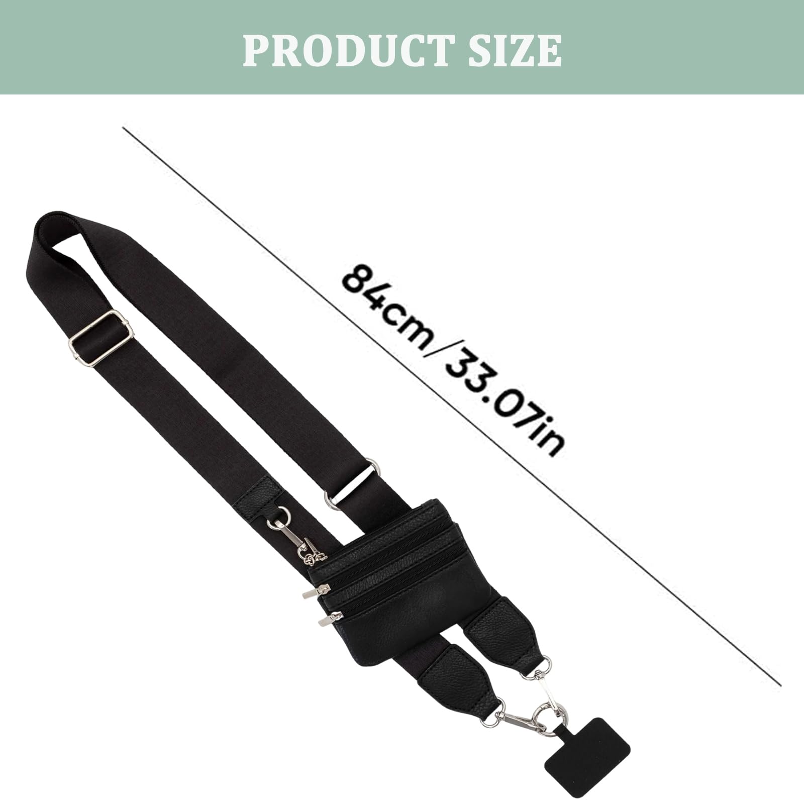 Phone Strap with Zippered Pouch & Clip - Hands-Free Crossbody Wallet Strap for Smartphones (Black) | Perfect for Travel, Shopping & Outdoor Activities