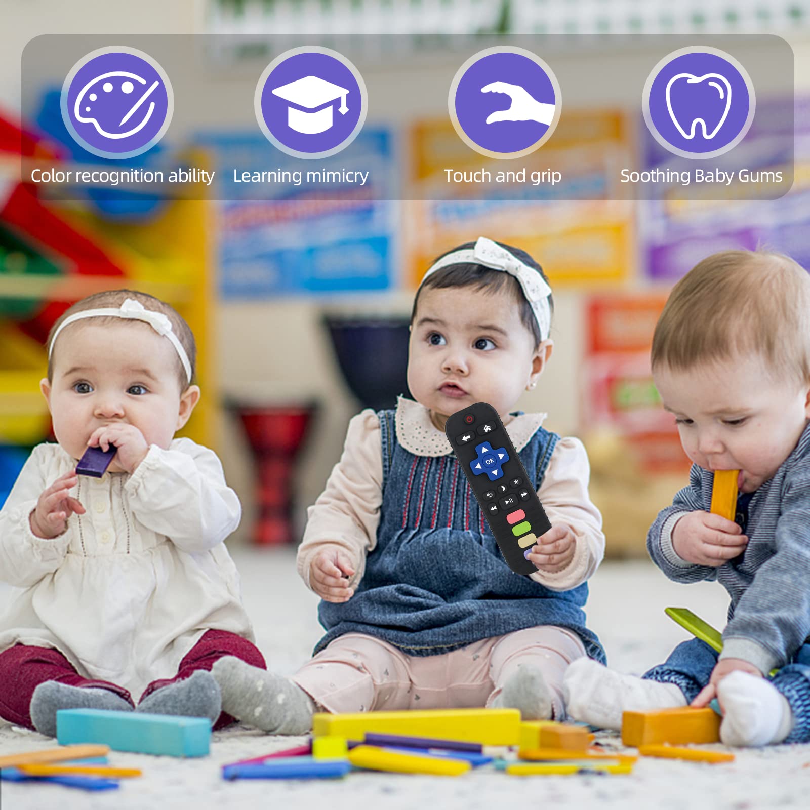 Chuya Baby Teether Toy - Safe Chew Toy for Infants 3-24 Months, TV Remote Control Shape for Teething Relief, Black - Perfect for Home, Travel, and Daycare Use