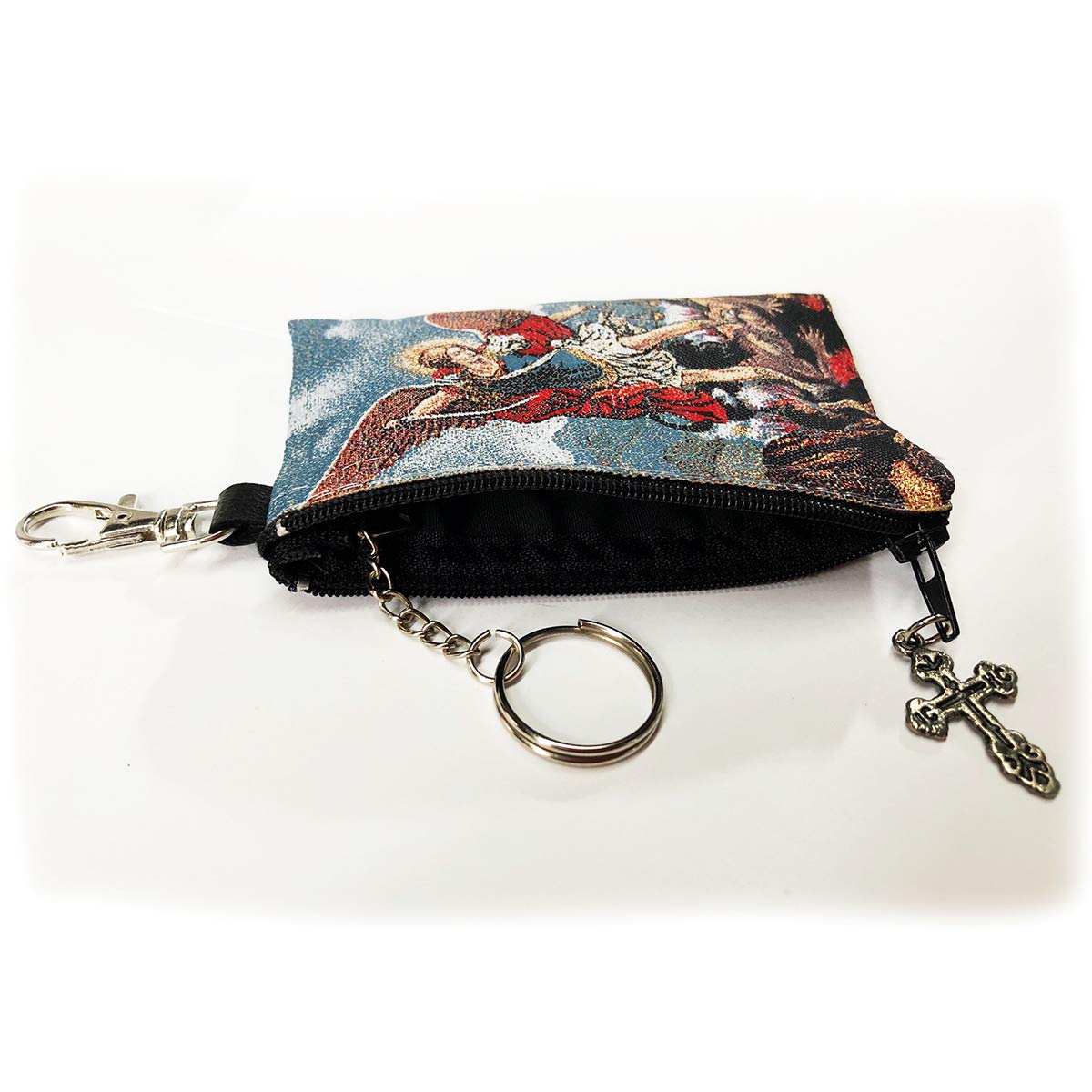 St. Michael Icon Reversible Tapestry Rosary Key Chain & Coin Holder Pouch (4.75 Inch) - Perfect for Catholic Gifts, Prayer Accessories, and Everyday Carry