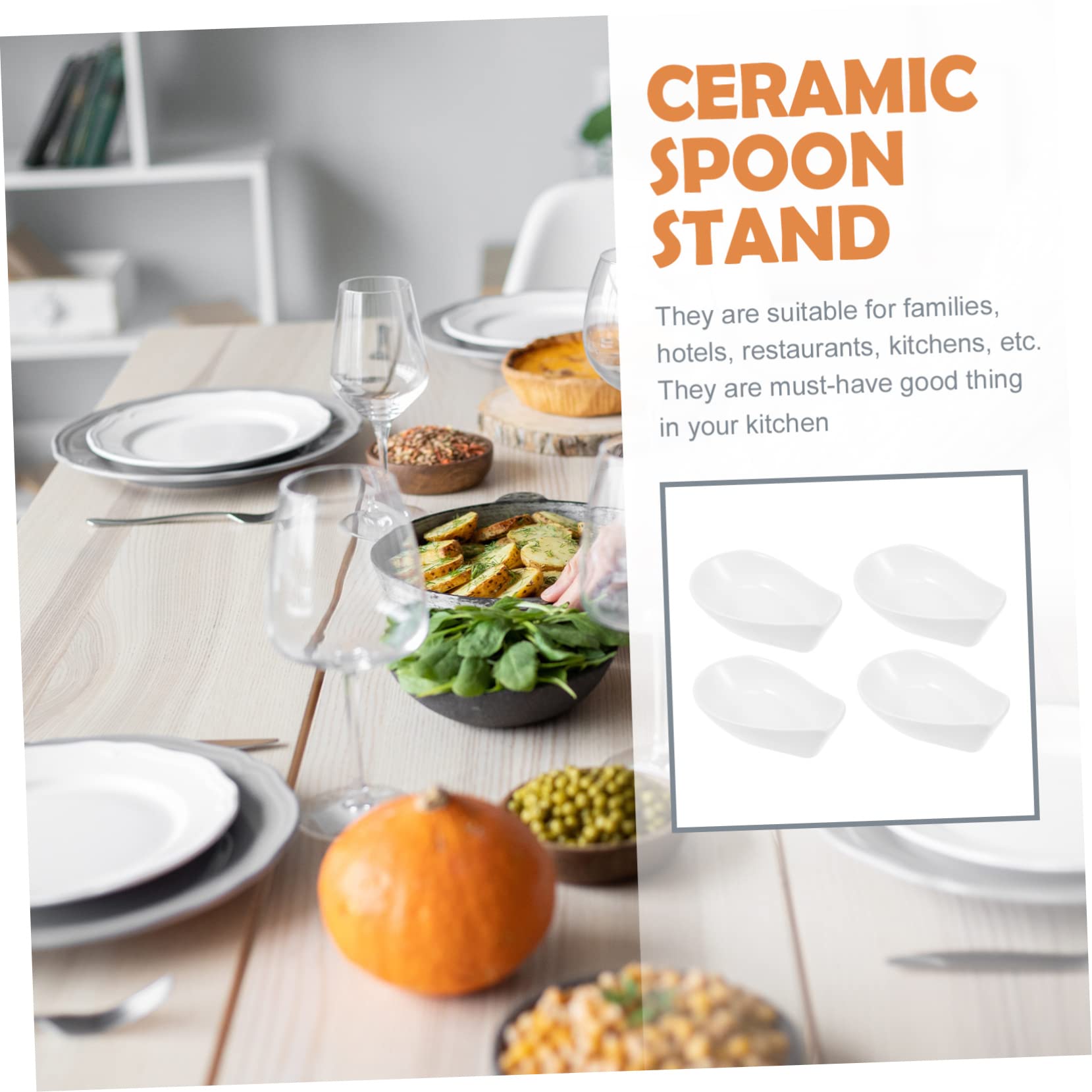 STOBAZA 4-Piece White Ceramic Spoon Holder Stand - Kitchen Utensil Organizer for Cooking Spoons, Ladles & Cutlery - Perfect for Dining Table, Countertop & Kitchen Storage