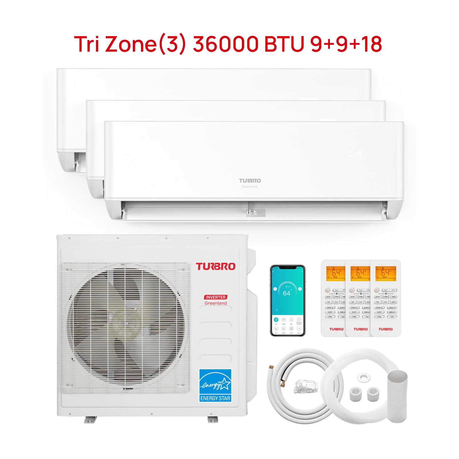 36,000 BTU Tri-Zone Mini Split Air Conditioner with Heat Pump - Energy Efficient R454B Refrigerant - Perfect for Home, Office, and Small Business Cooling & Heating