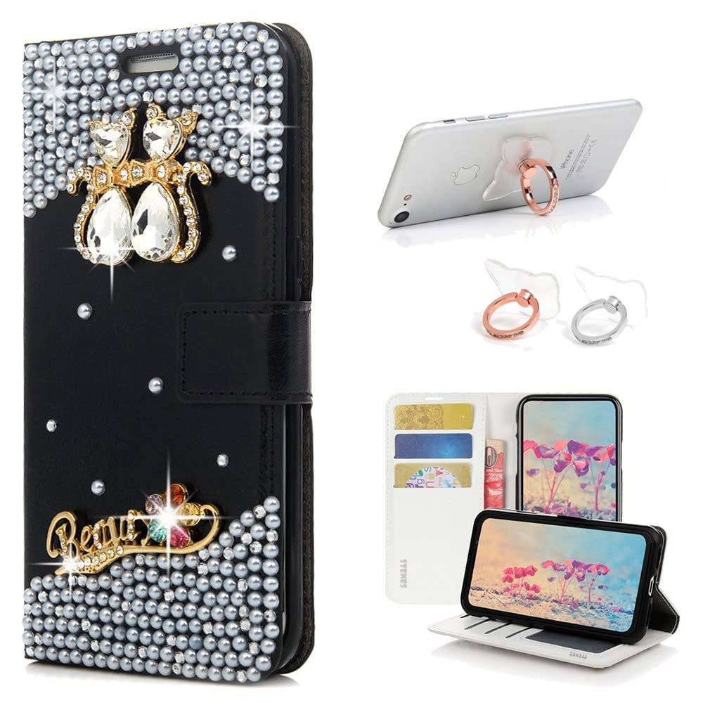 STENES Bling Wallet Phone Case for OnePlus 9 - 3D Crystal Magnetic Cover with Ring Stand | Perfect for Dating & Travel
