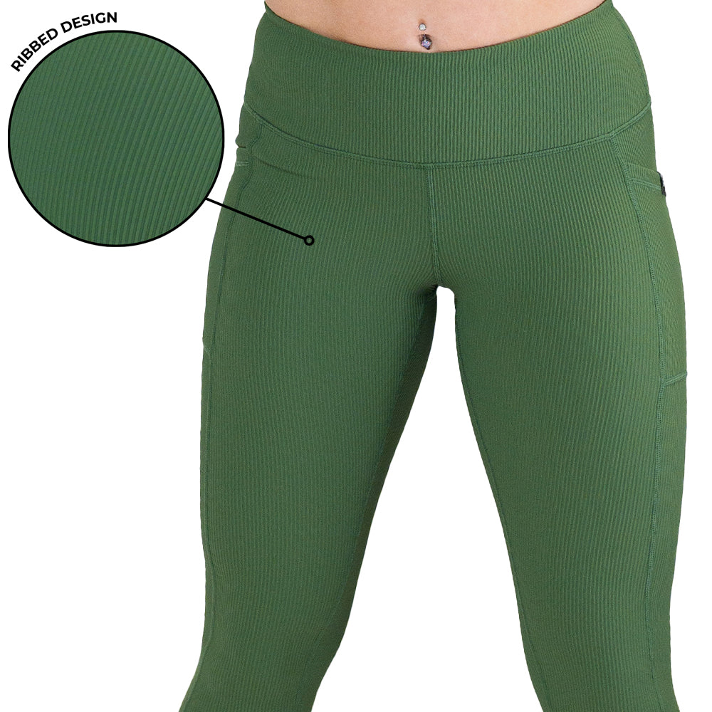 High Waist Ribbed Leggings for Women - Stretchy & Comfortable Hunter Green Yoga Pants - Perfect for Workouts, Lounge & Everyday Wear