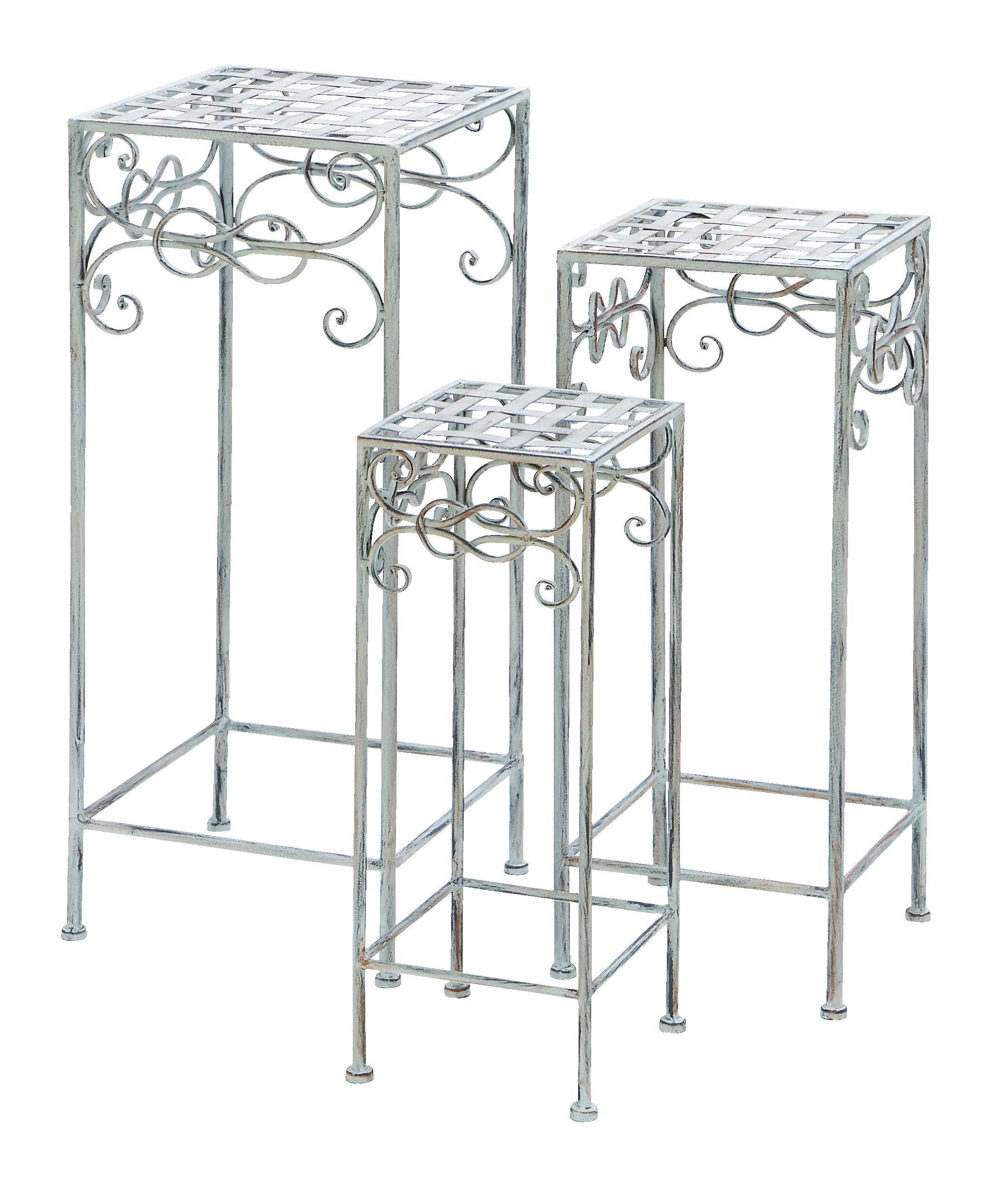 Deco 79 68799 3-Piece Metal Plant Stand Set - Square Indoor Outdoor Flower Pot Holder for Home Garden, Patio, Balcony Decor