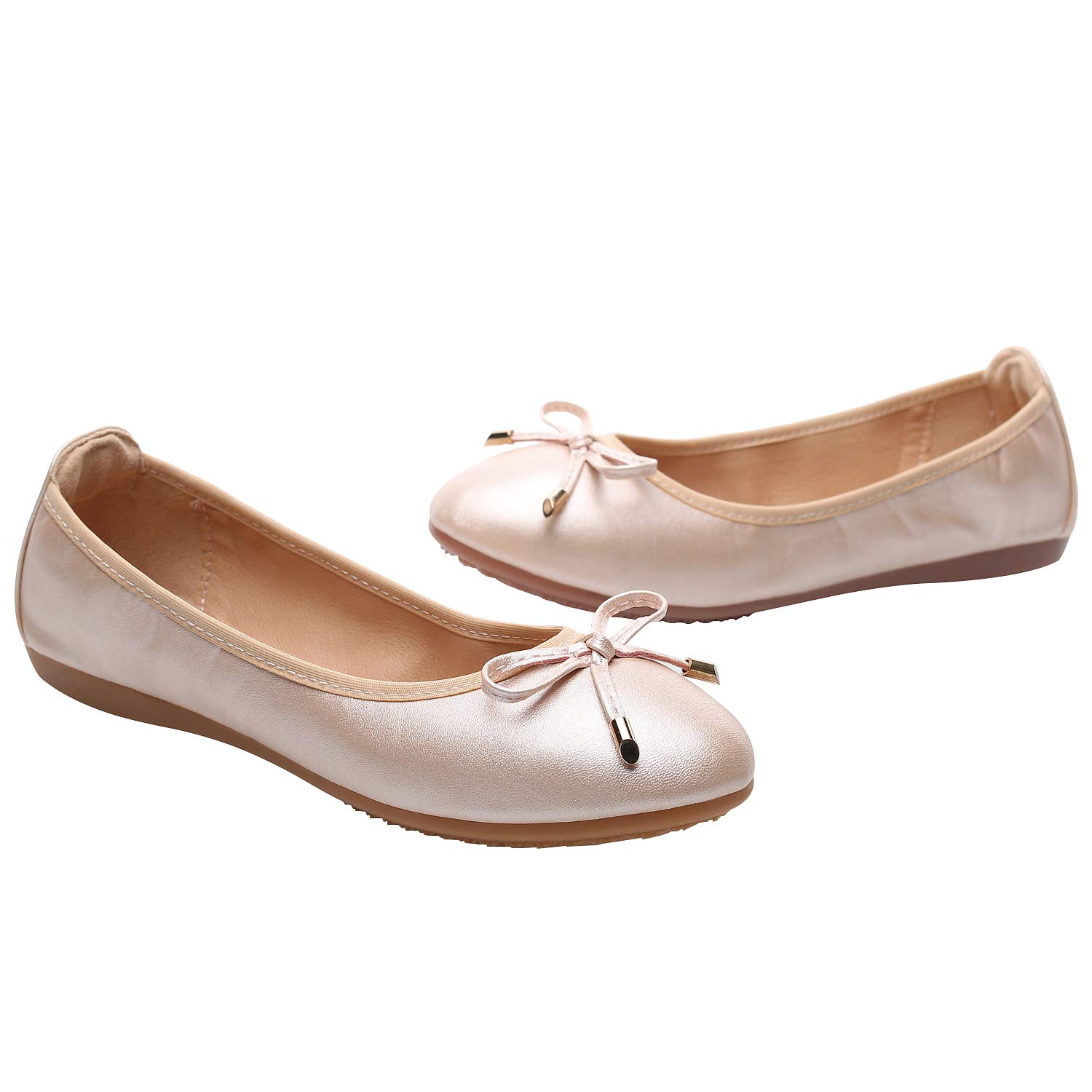 Rismart Women's Ballet Flats - Elegant Bowknot Slip-On Dance Shoes with Soft Sole for Ballroom, Wedding, and Casual Wear