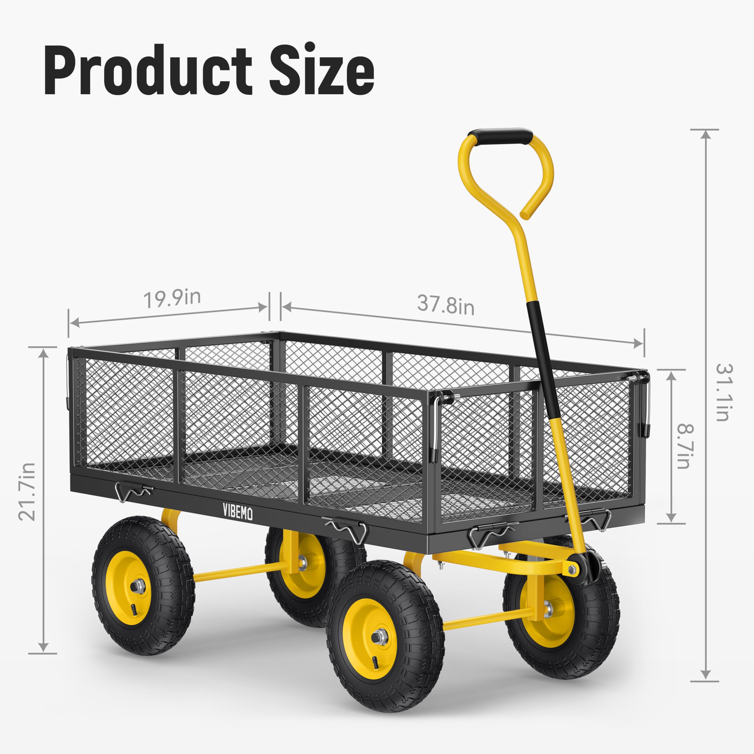 Heavy Duty 900 lbs Steel Garden Cart - 2-in-1 Utility Wagon with Removable Mesh Sides & 10