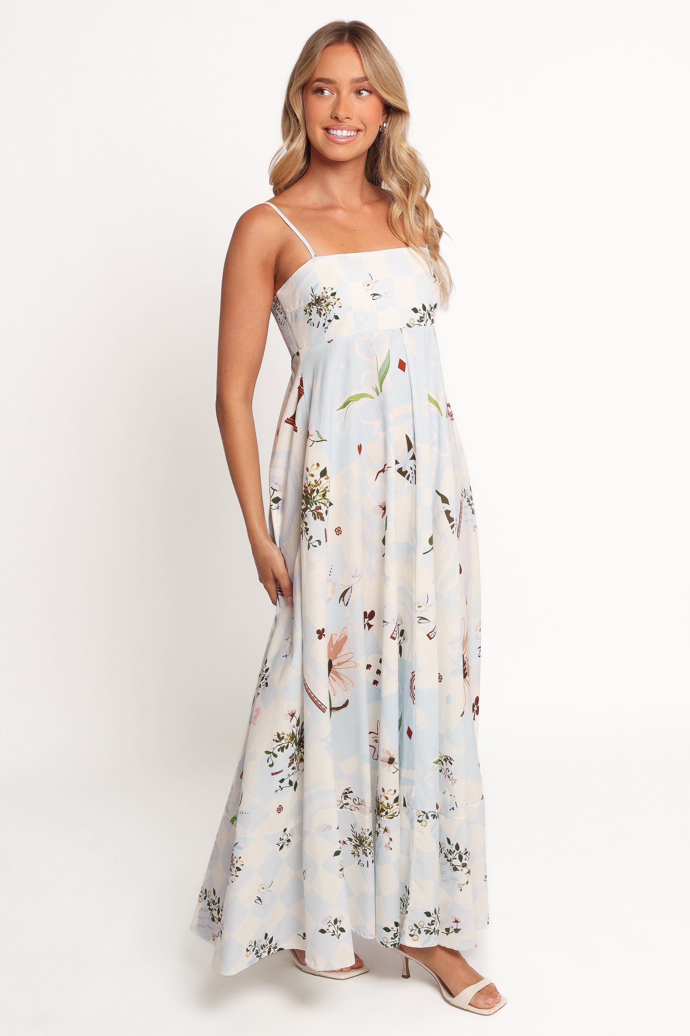Emmeline Women's Maxi Dress - Blue Floral Print Long Summer Dress for Beach, Vacation & Casual Wear