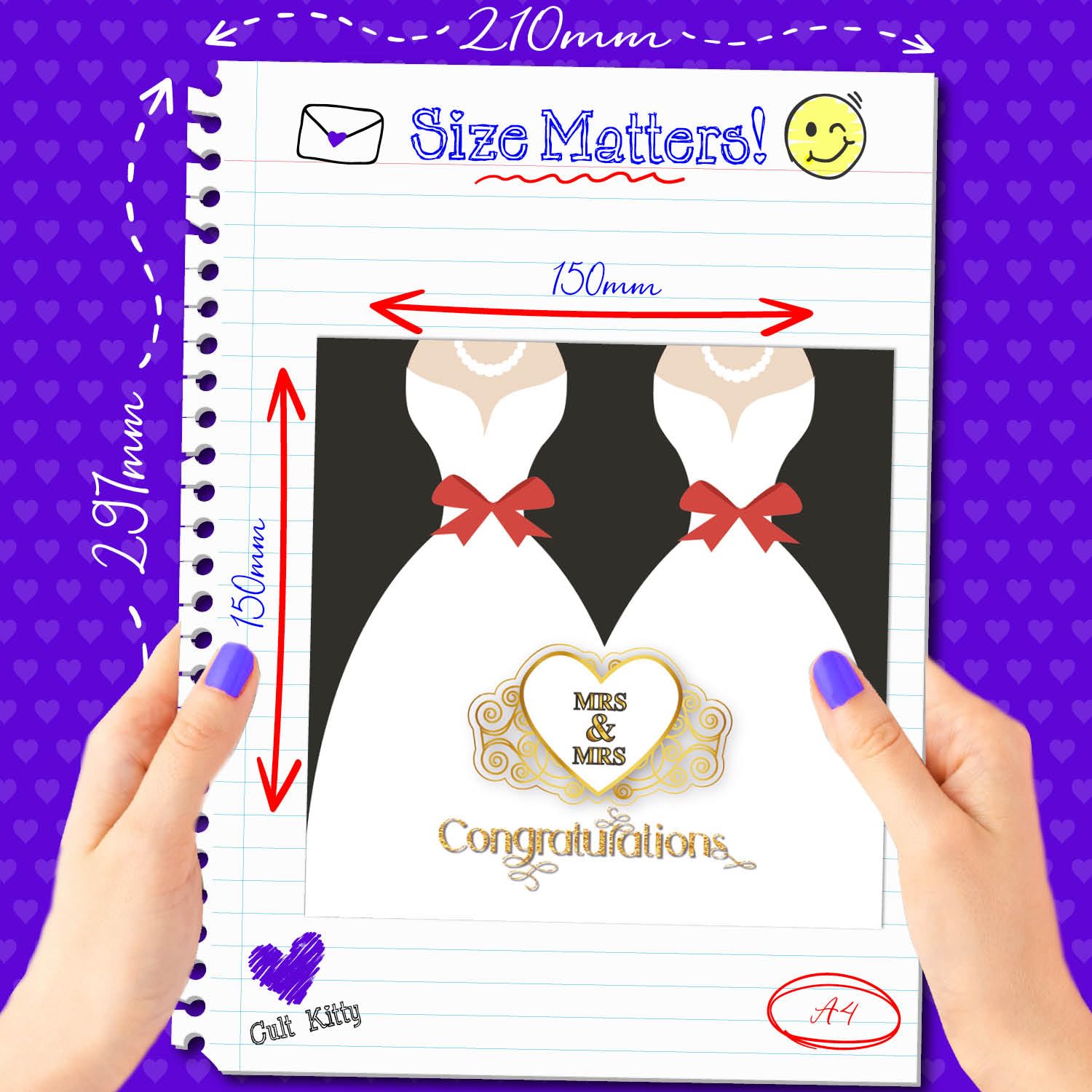 Mrs & Mrs Cult Kitty Wedding Card - Unique Lesbian & LGBT Wedding Invitation, Bride Card & Same-Sex Couple Gift for Wedding Day Celebrations - Perfect for Pride Weddings, Anniversaries & LGBTQ+ Events