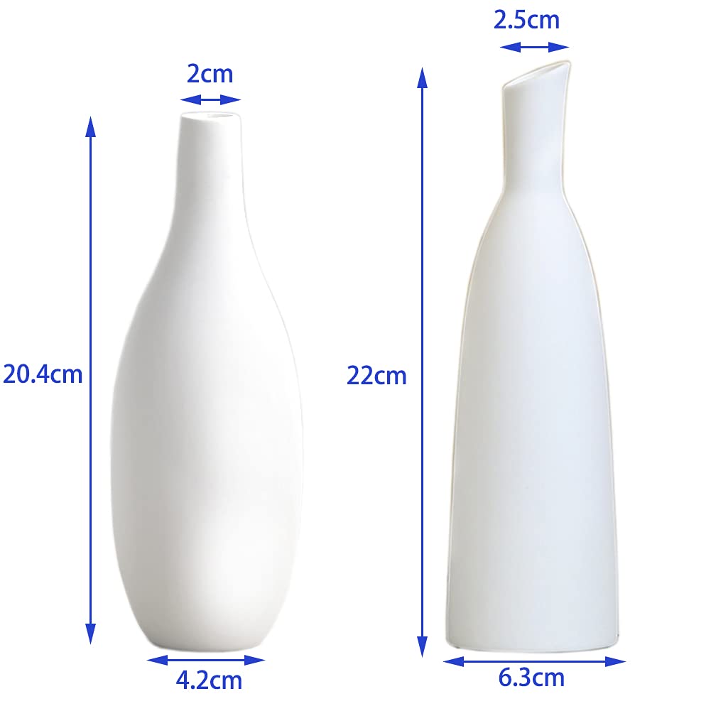 Elegant White Ceramic Flower Vase Set of 2 - Small Decorative Table Centerpieces for Home, Living Room, Office & Wedding Decor | Perfect for Floral Arrangements, Interior Design & Gift Giving