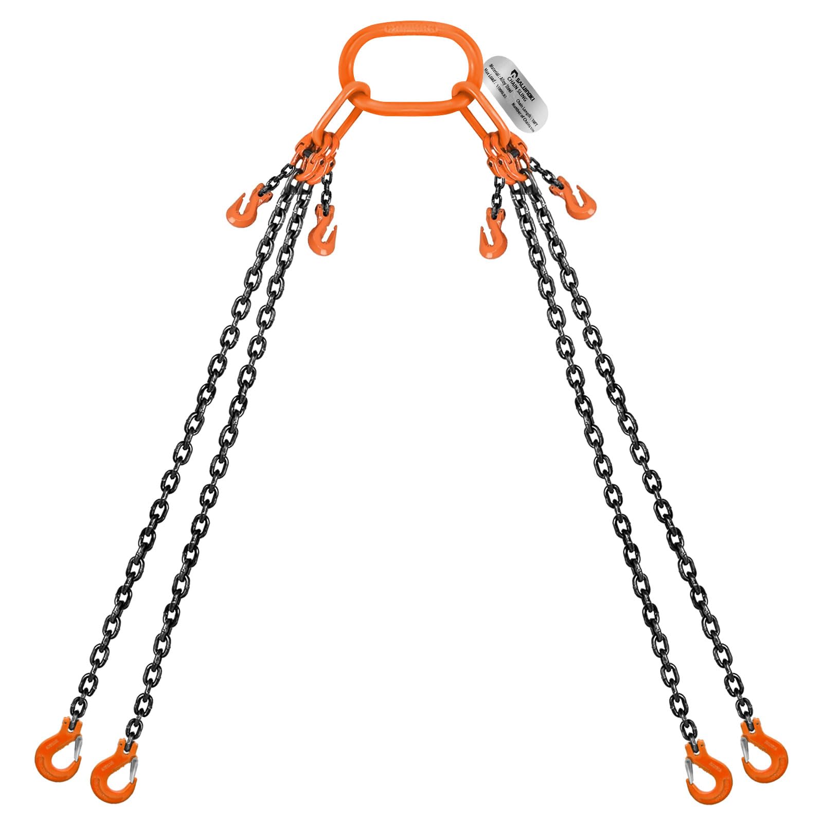 10Ft 4-Way 5/16 Inch 11000lbs Heavy Duty Lift Chain Sling with Hooks - 5 Ton Capacity for Construction, Towing & Industrial Material Handling