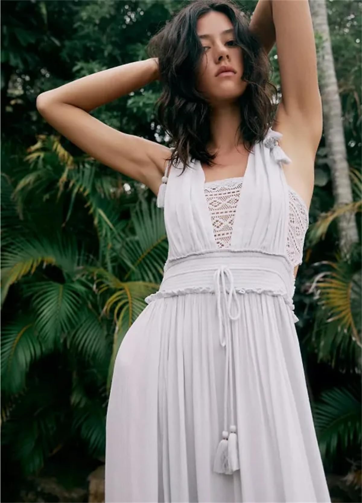 Women's Summer Sleeveless Beach Maxi Dress - Sexy Boho Floral Lace Ruffled Sundress for Vacation, Party & Date Night | Lightweight Comfortable Casual Dress