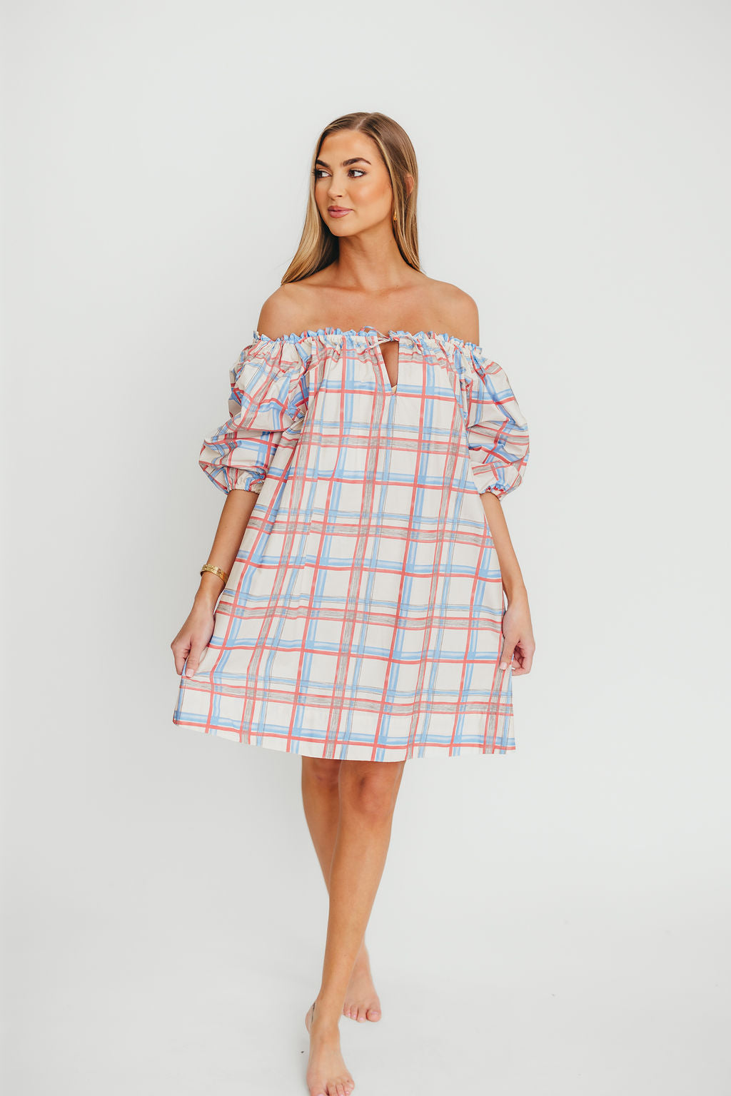 Inaya 100% Cotton Puff Sleeve Babydoll Mini Dress - Blue Multi Floral Print Summer Dress for Women | Casual Wear, Beach Vacation, Date Night Outfit