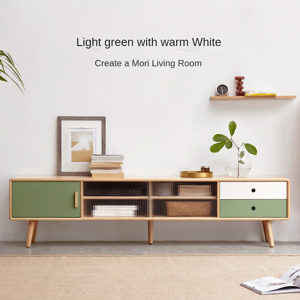 Solid Beech Wood TV Stand - Rustic Forest Style Media Console for Living Room, Bedroom & Home Theater