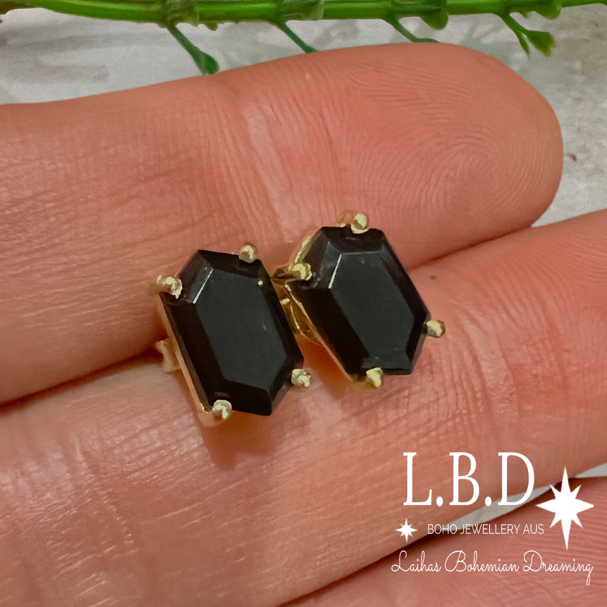 Hexagon Crystal Gold Onyx Stud Earrings for Women - Elegant Geometric Jewelry for Parties, Weddings & Everyday Wear