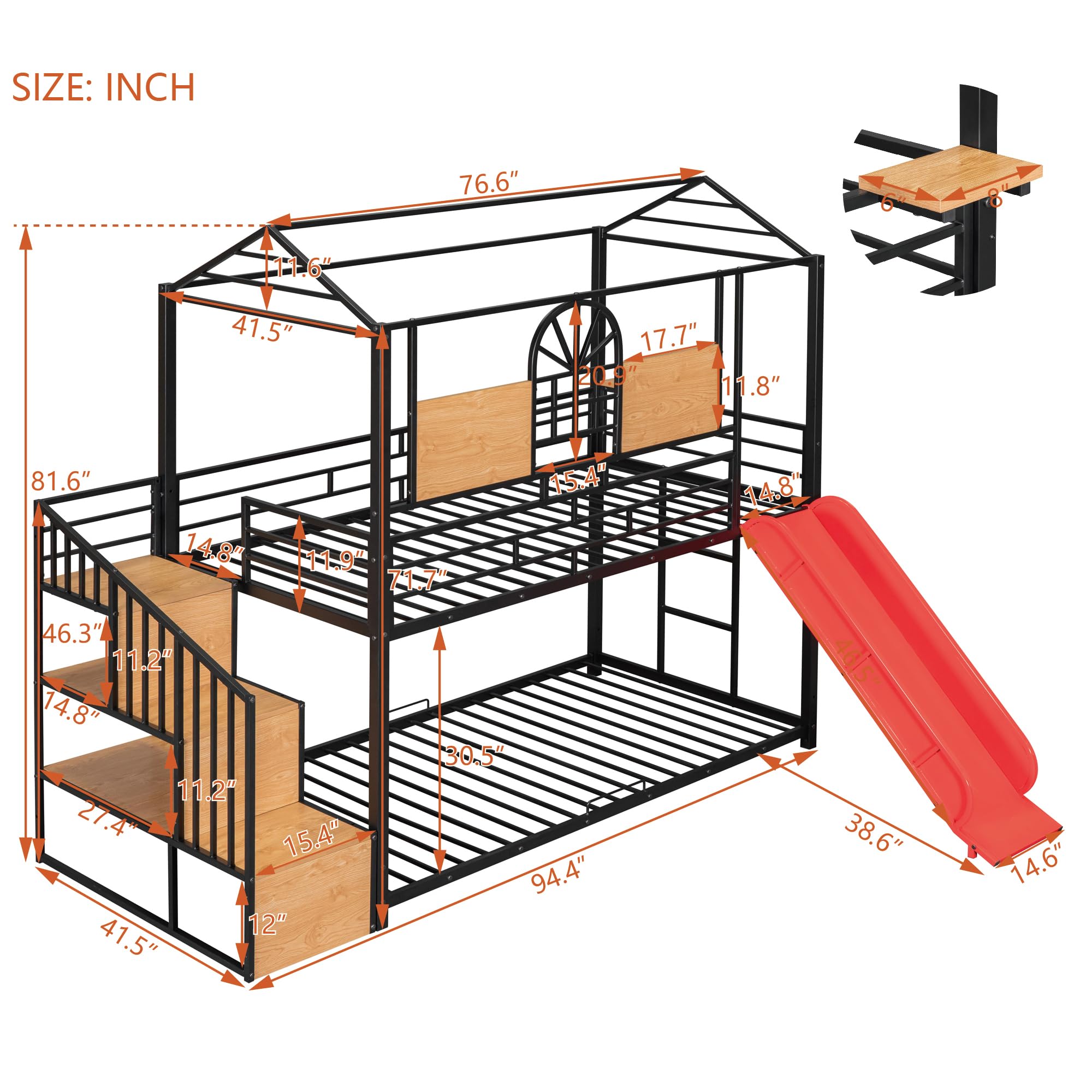 Harper & Bright Designs Twin Over Twin Bunk Bed with Slide & Convertible Staircase - Kids Metal Bunk Bed Frame with Storage - No Box Spring Needed - Black & Red - Perfect for Kids' Bedrooms, Guest Rooms & Space-Saving Solutions