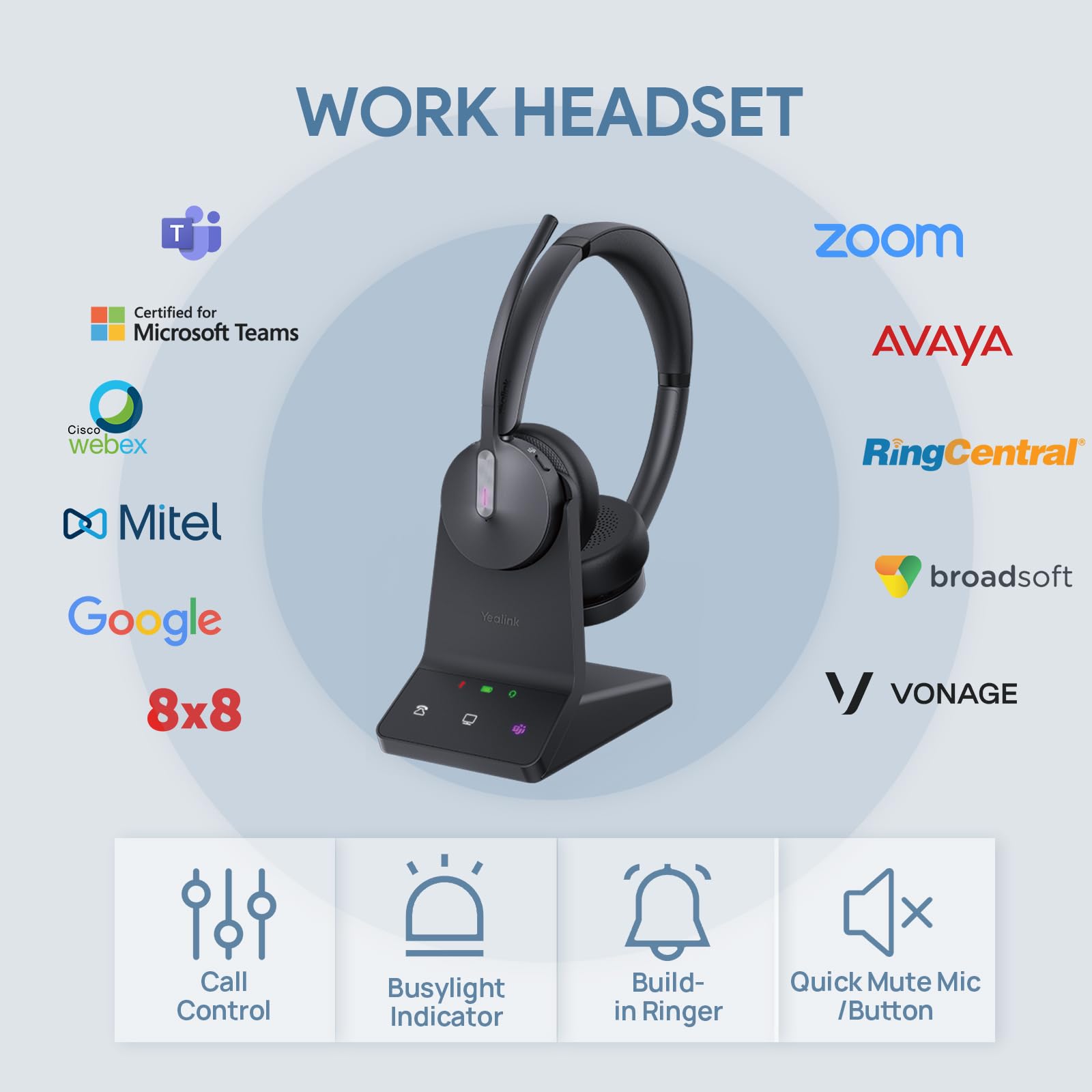 Yealink WH64 Mono UC DECT & Bluetooth Wireless Headset - 606ft Range, Noise Cancelling Microphone, 26 Hours Talk Time - Compatible with Office IP Phones, PC, Computer - Ideal for Remote Work, Call Centers & Business Communications