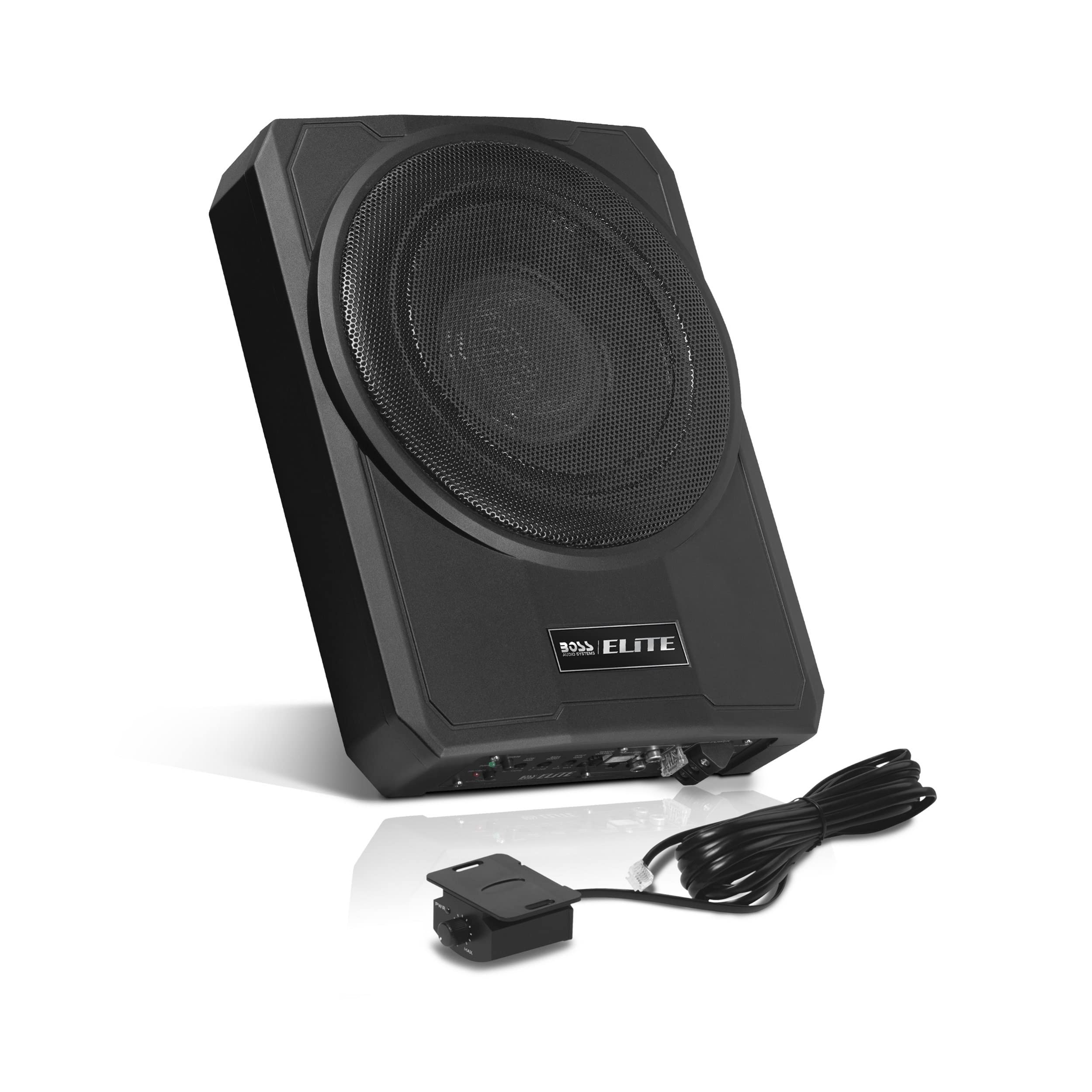 BOSS Audio Systems SLIM10 Elite Series 10 Inch Powered Car Subwoofer - Slim Low Profile Design, Wireless Remote Control, Built-in Amplifier, Under Seat Installation - Perfect for Trucks, SUVs and Compact Cars