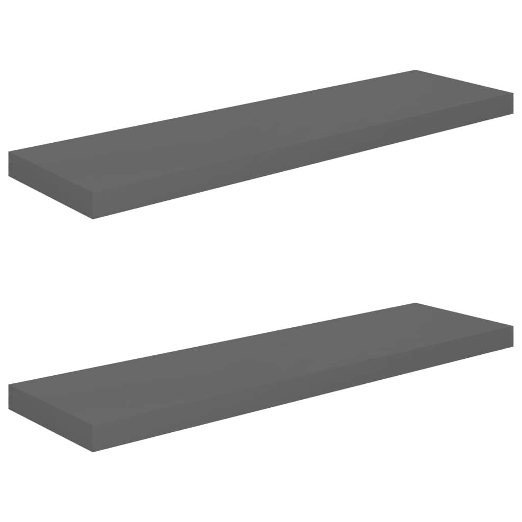Floating Wall Shelves Set of 2 - Modern High Gloss Gray MDF Wall Mounted Shelves 35.4