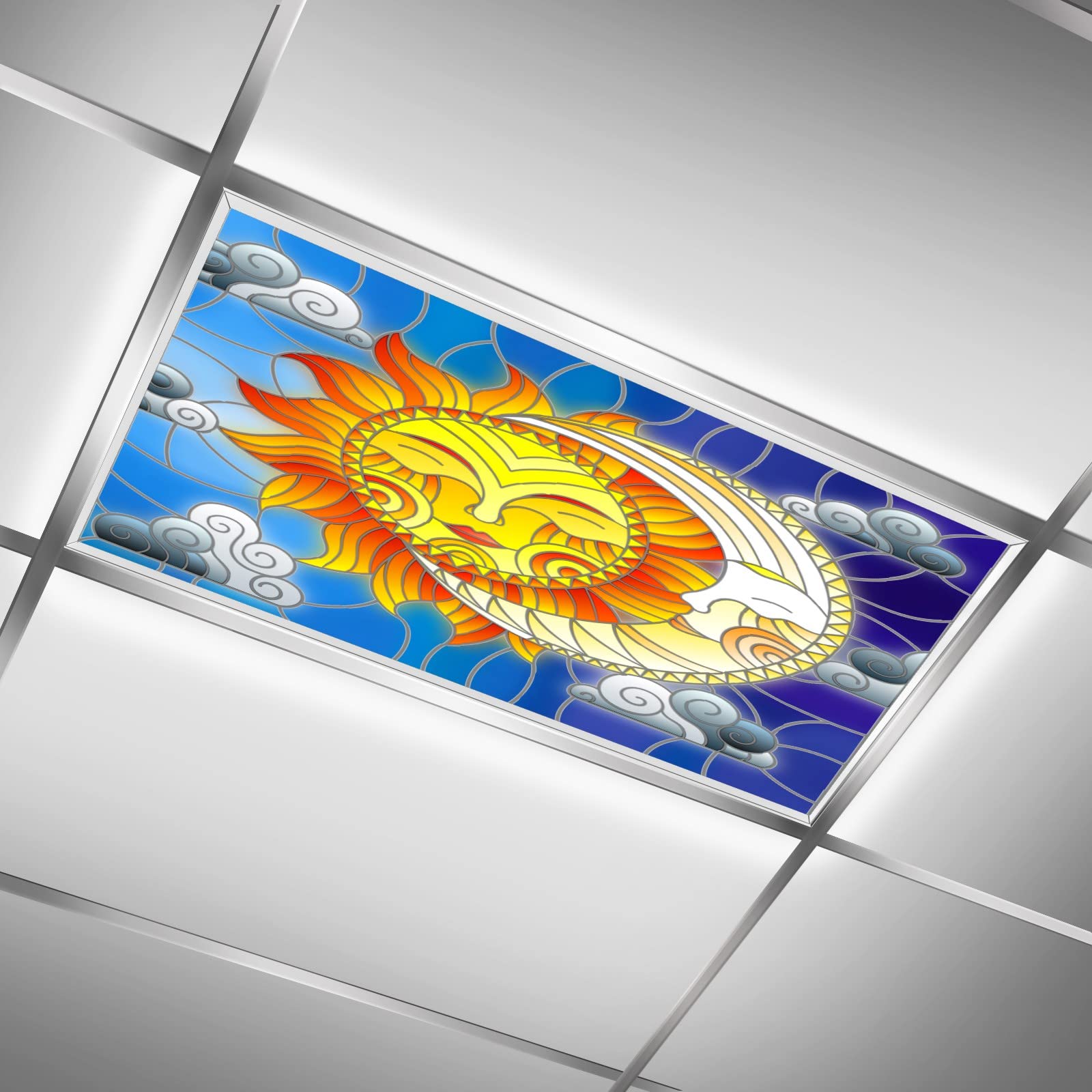 Fluorescent Light Covers for Classroom & Office - LED Ceiling Light Diffuser with Sunshine Tree Design | Reduces Eye Strain & Headaches | Skylight Film Filter for Softer Lighting | Perfect for Schools, Offices & Home Decor