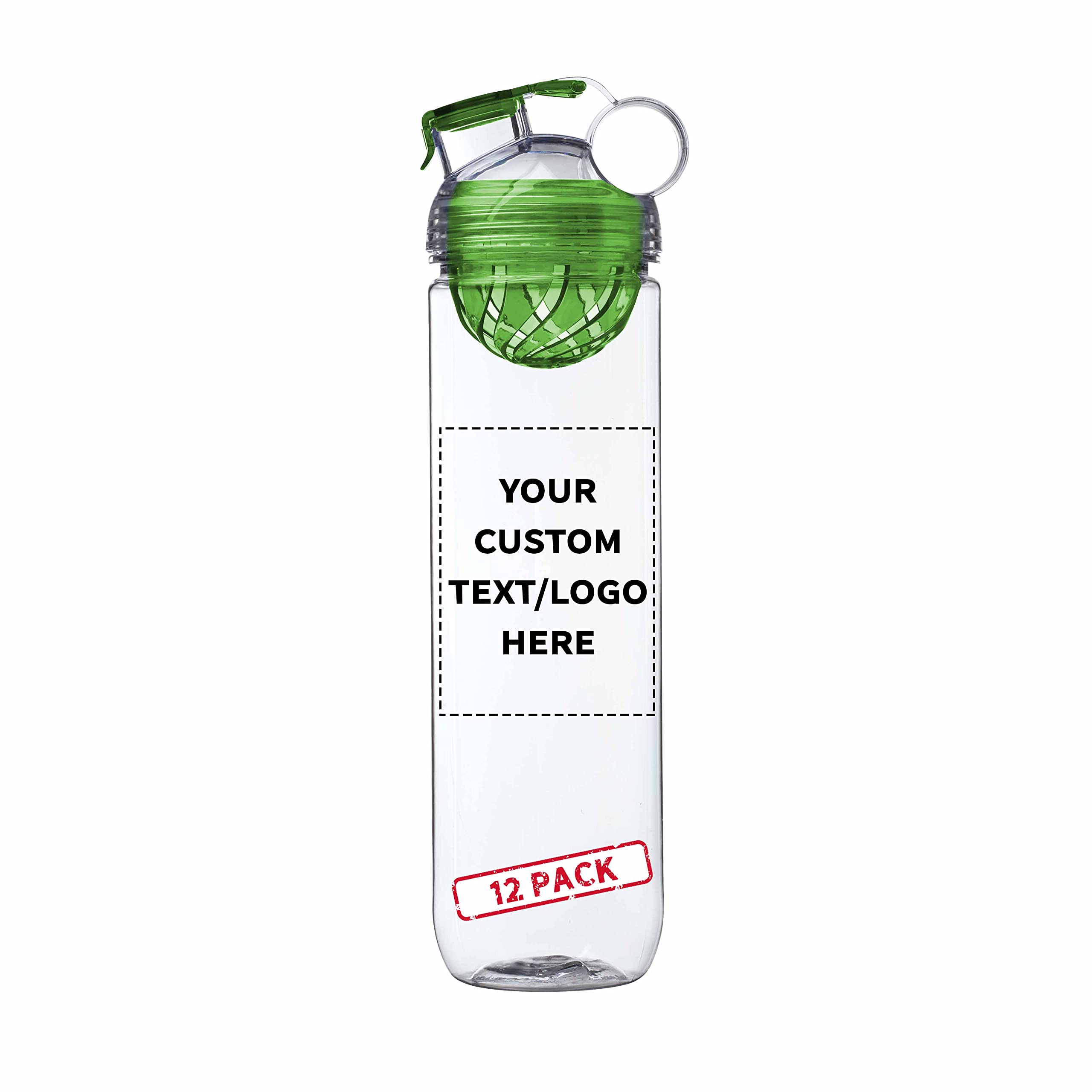 12 Pack Gridiron Infuser Water Bottles 27oz - Custom Text & Logo - Screw On Flip-Top Lid, Leak Proof, BPA Free - Lime Green - Perfect for Sports, Gym, Office & Outdoor Activities
