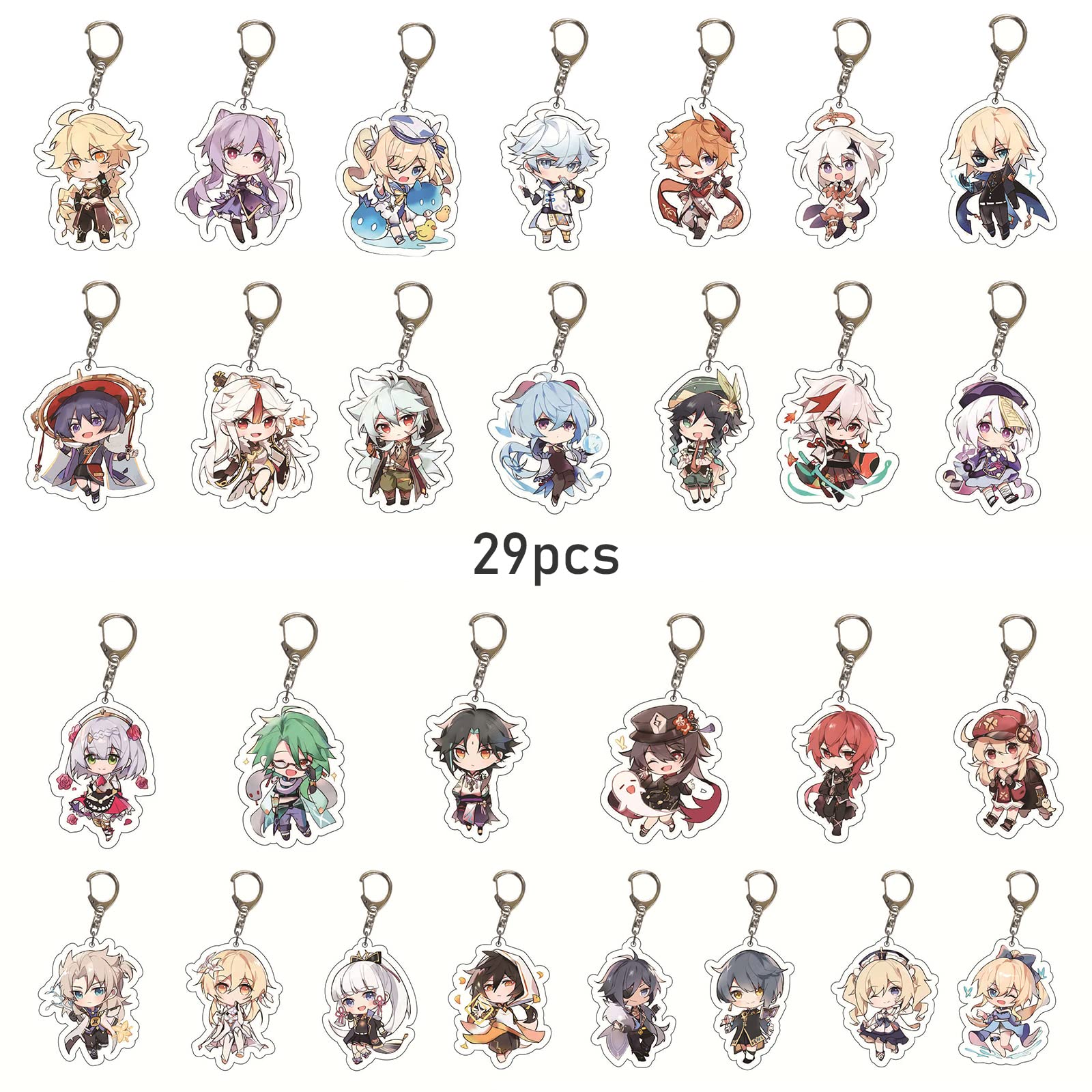 SUREHOME 29 Pack Genshin Impact Acrylic Keychain Set - Hu Tao, Ganyu, Venti, Childe & Klee Anime Figure Keychains | Bulk Cute Party Favors for Kids, Backpack Decor & Cosplay Accessories | Perfect for Anime Fans, Birthday Gifts & Game Merch Collectors