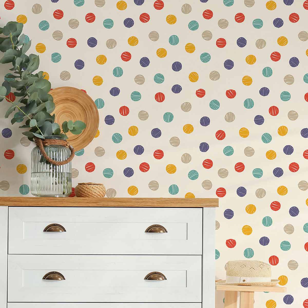 Beige Polka Dot Peel and Stick Removable Wallpaper - Self-Adhesive Decorative Wall Covering for Bedroom, Nursery & Home Decor - Easy to Apply & Remove
