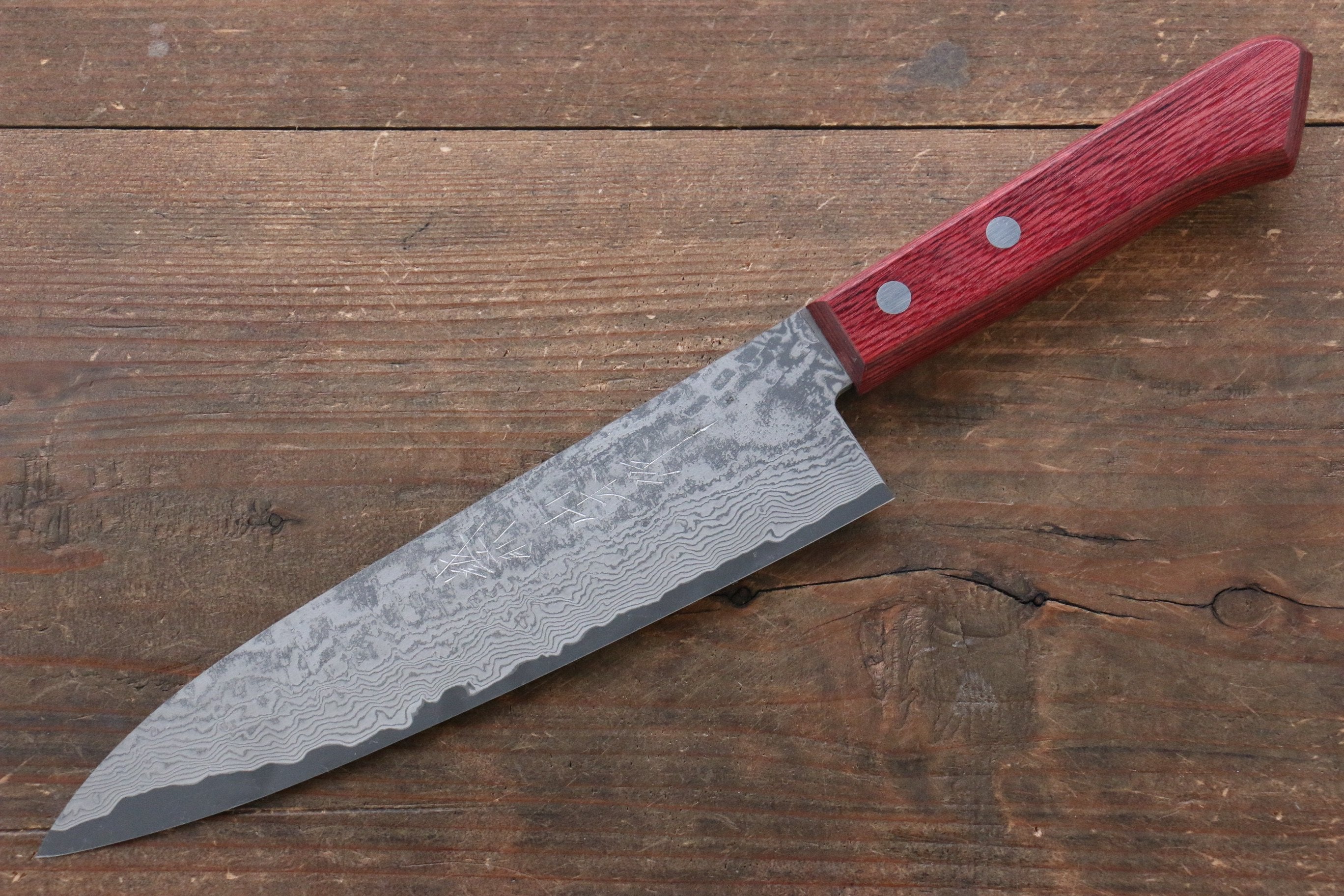 VG10 Damascus Steel Gyuto Chef Knife 180mm - Black Blade with Red Pakka Wood Handle - Japanese Kitchen Knife for Sushi, Meat, Vegetables - Professional Cooking & Home Use