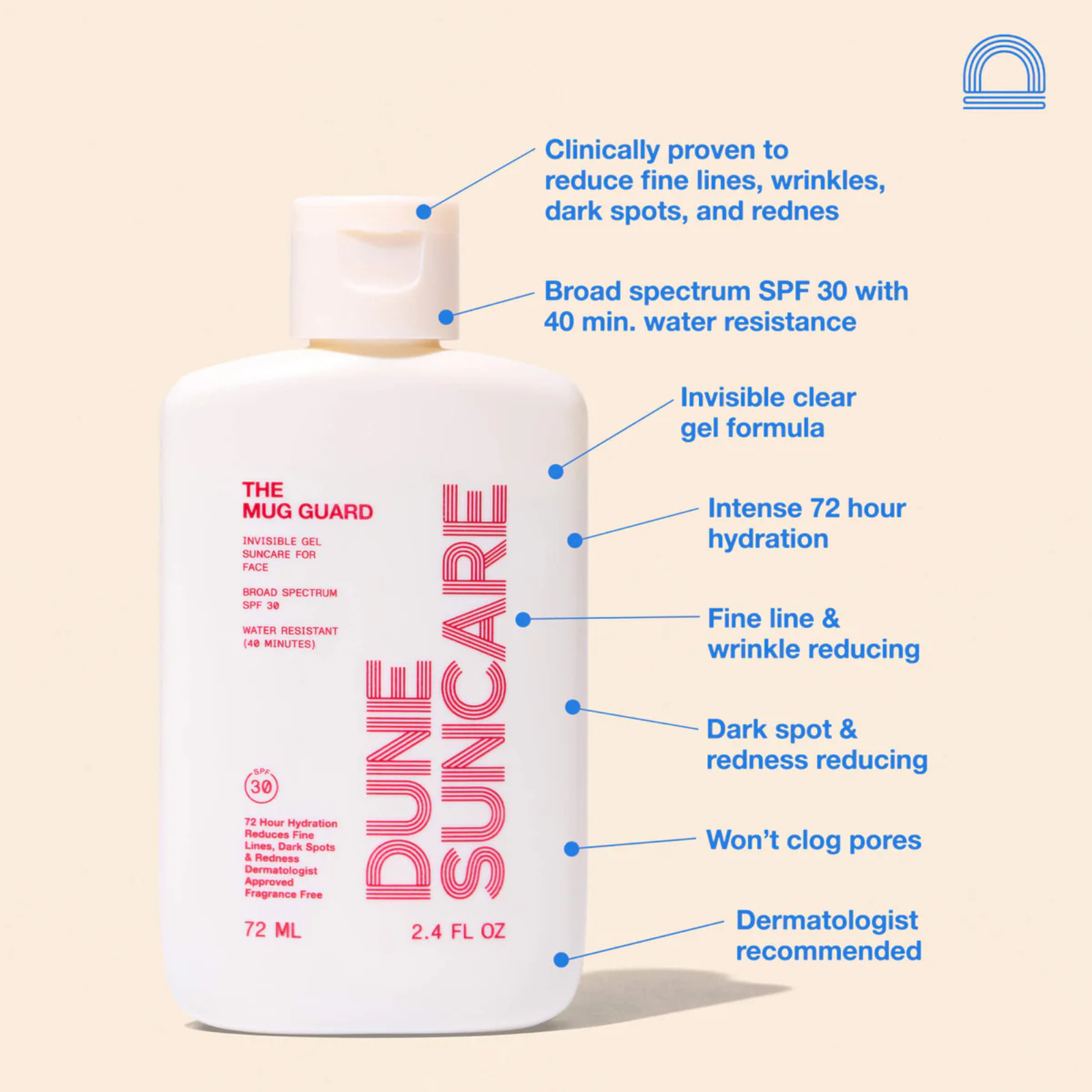 Dune Suncare The Mug Guard SPF 30 Sunscreen 2.4 FL OZ - Fragrance Free, Broad Spectrum UVA/UVB Protection - Perfect for Outdoor Activities, Beach & Travel